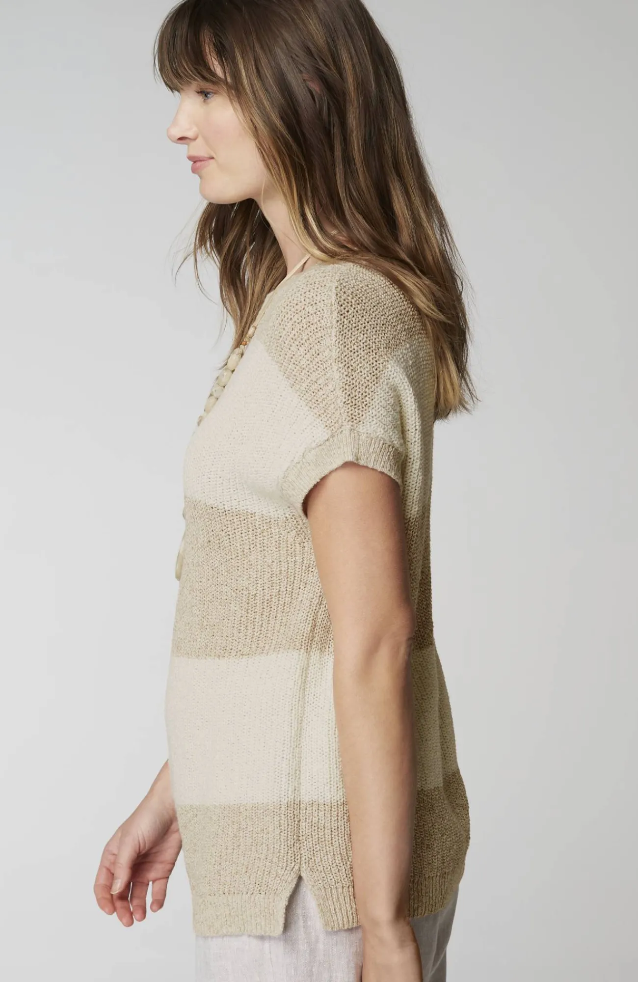 J.Jill Pure Jill Striped Short-Sleeve Sweater Sandbar Multi Cheap