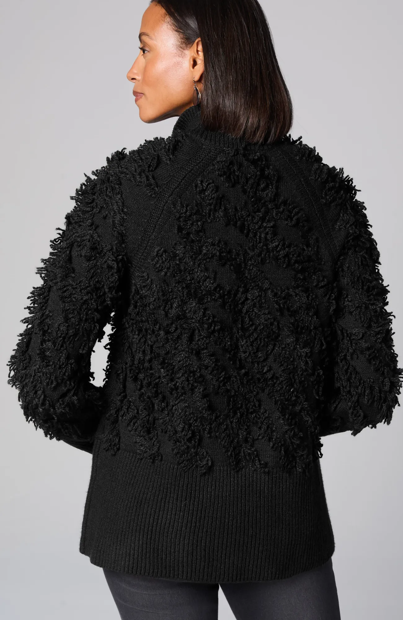 J.Jill Pure Jill Textured Fringe Cardi Black Flash Sale