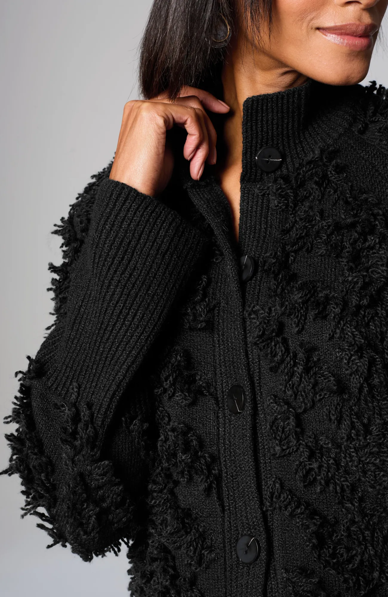 J.Jill Pure Jill Textured Fringe Cardi Black Flash Sale