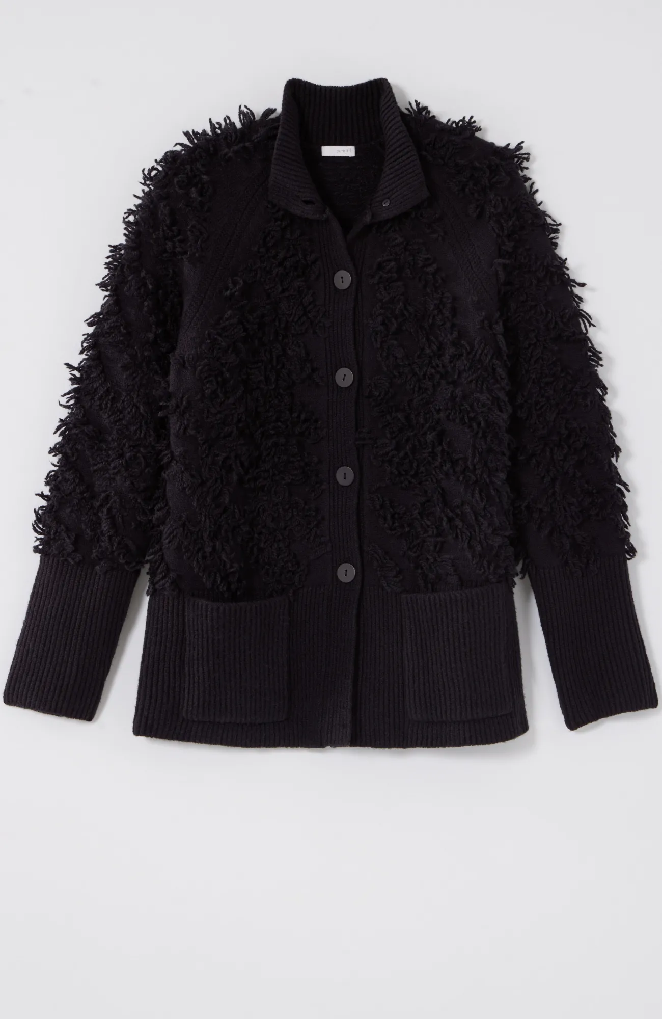 J.Jill Pure Jill Textured Fringe Cardi Black Flash Sale