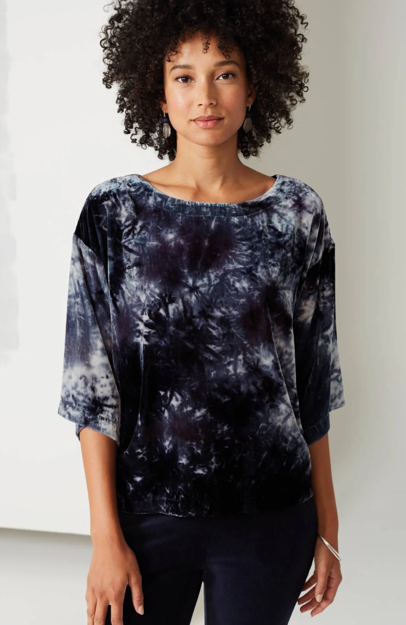 J.Jill Pure Jill Tie-Dyed Velvet Square-Sleeve Top Flash Sale