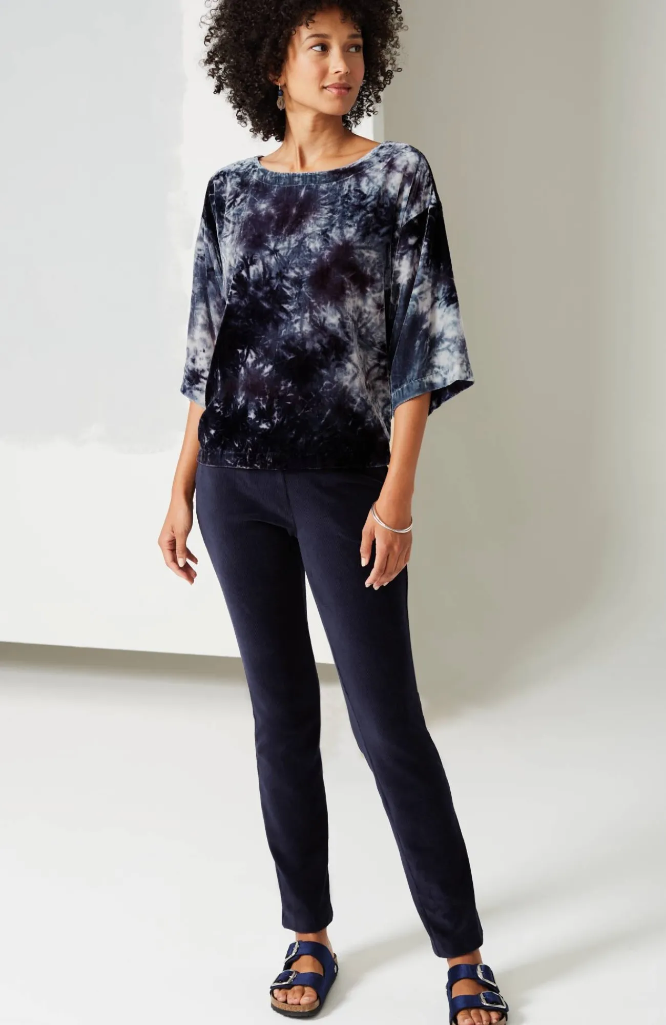 J.Jill Pure Jill Tie-Dyed Velvet Square-Sleeve Top Flash Sale