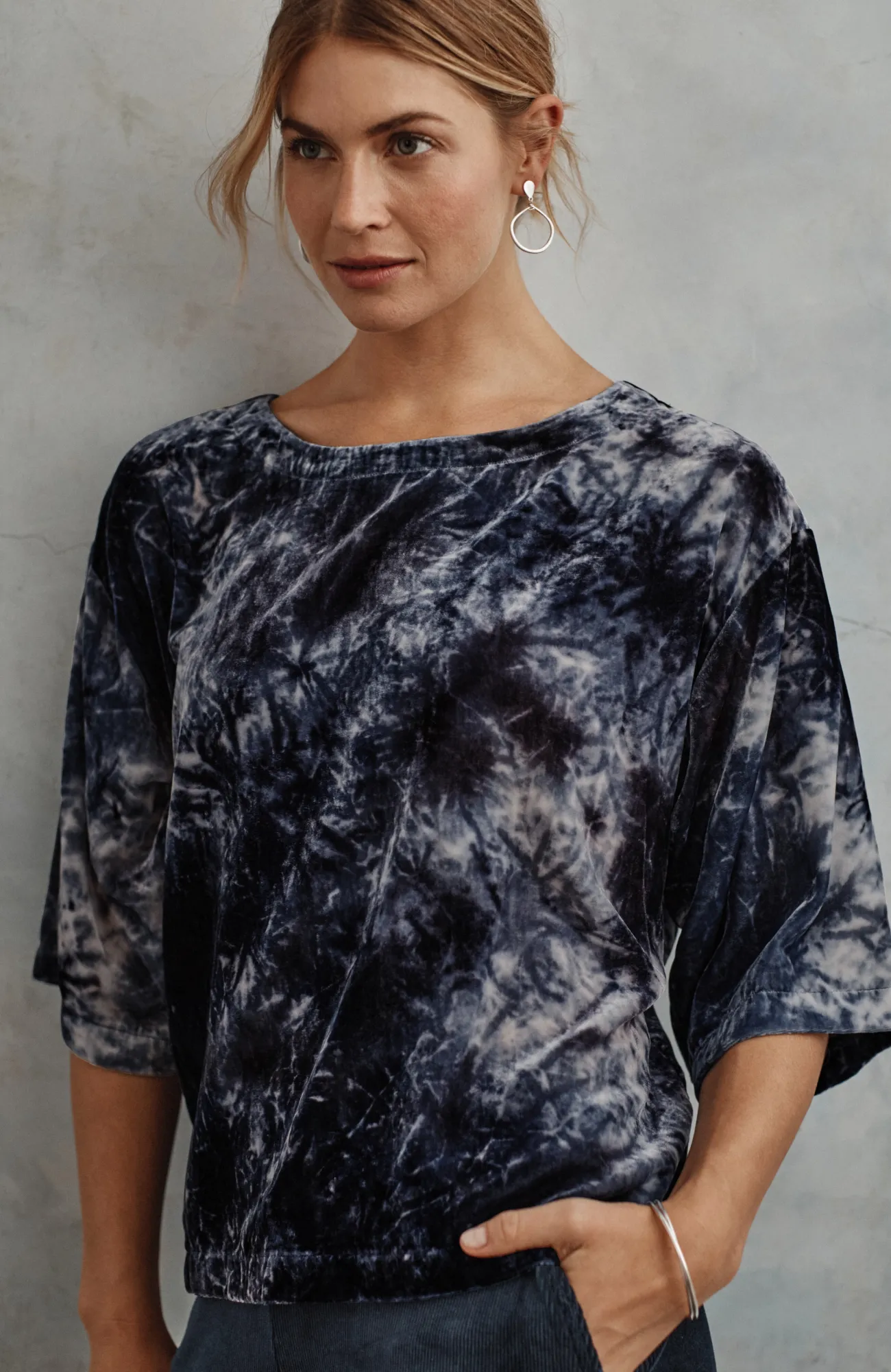 J.Jill Pure Jill Tie-Dyed Velvet Square-Sleeve Top Flash Sale