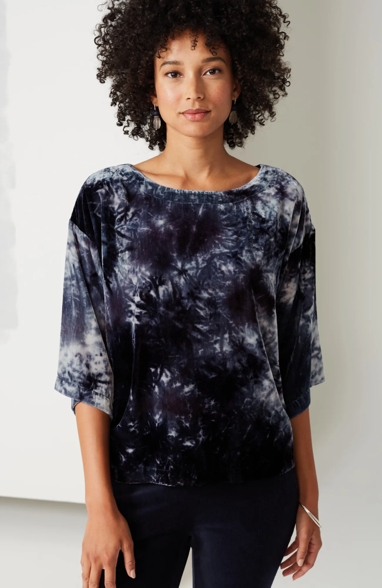 J.Jill Pure Jill Tie-Dyed Velvet Square-Sleeve Top Flash Sale