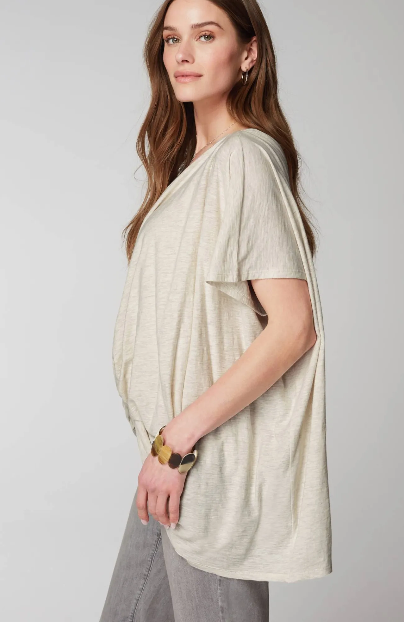 J.Jill Pure Jill Twisted-Drape-Front Top Soft Oatmeal Heather Shop