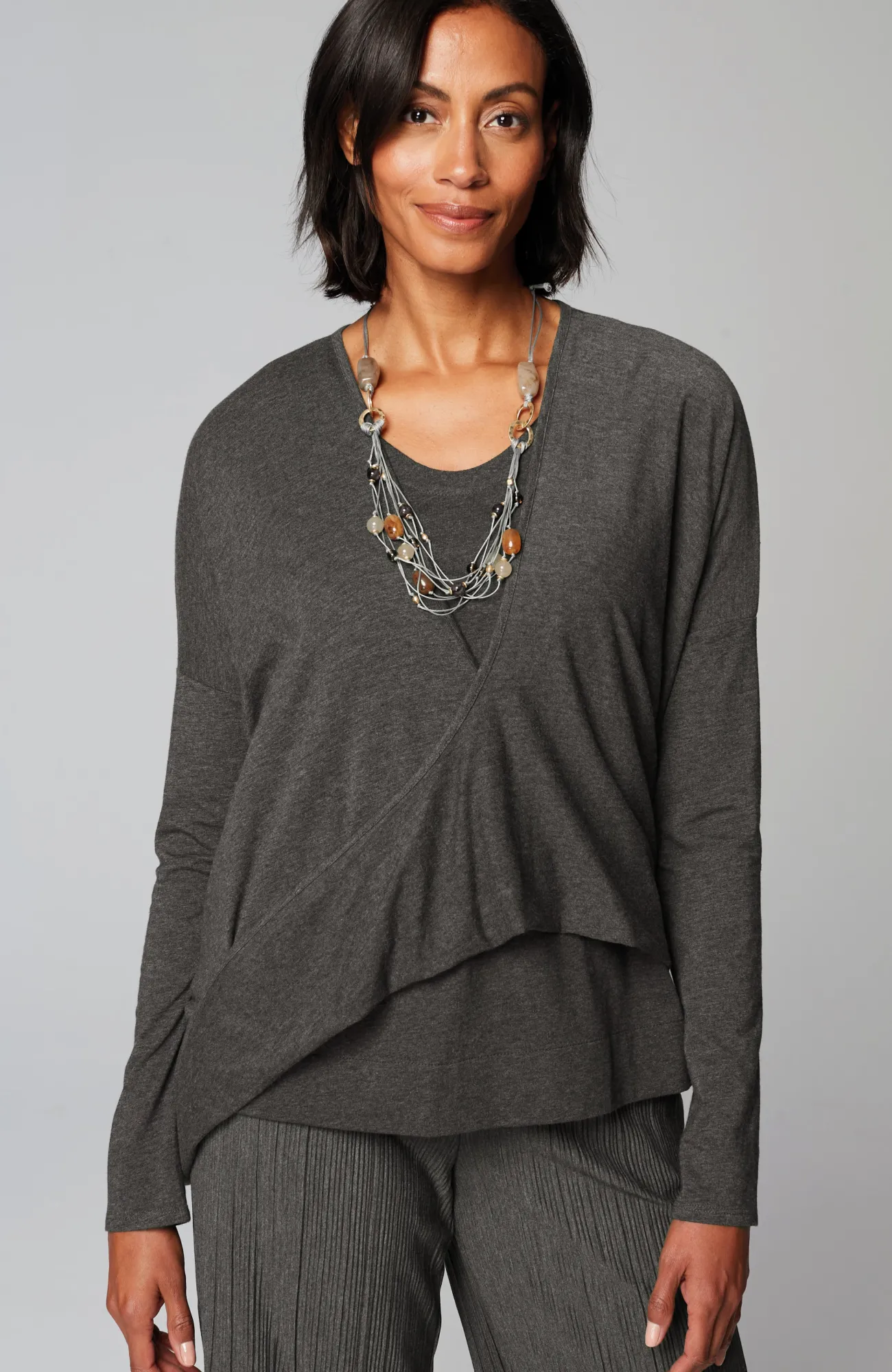 J.Jill Pure Jill Twist-Front Top Dark Charcoal Heather Discount