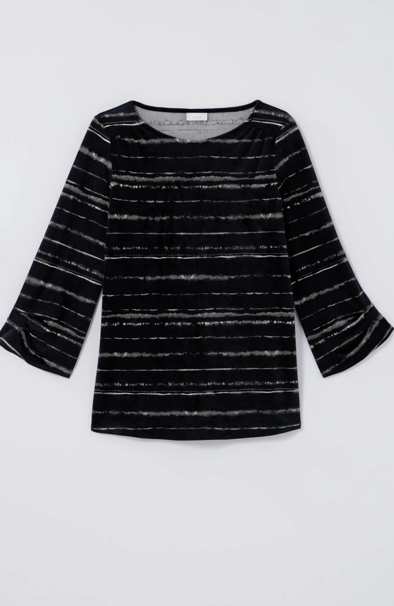 J.Jill Pure Jill Velour Pleated-Sleeve Top Black Tonal Painterly Stripe Store