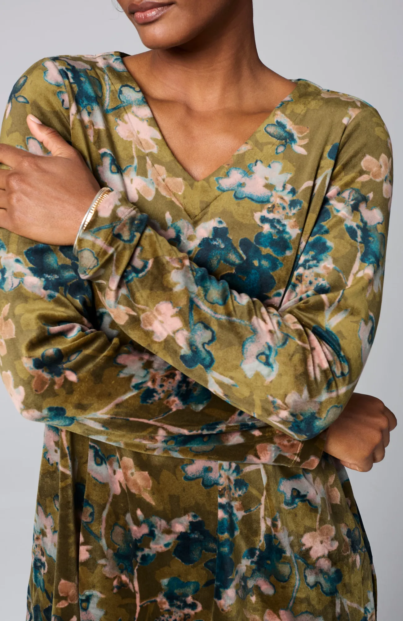 J.Jill Pure Jill Velour V-Neck Tunic Dark Ochre Moody Watercolor Discount