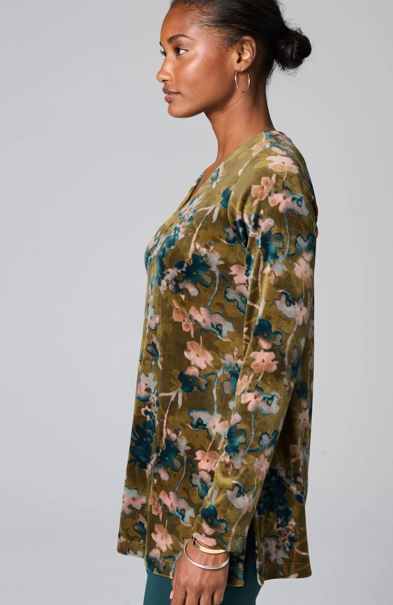 J.Jill Pure Jill Velour V-Neck Tunic Dark Ochre Moody Watercolor Discount