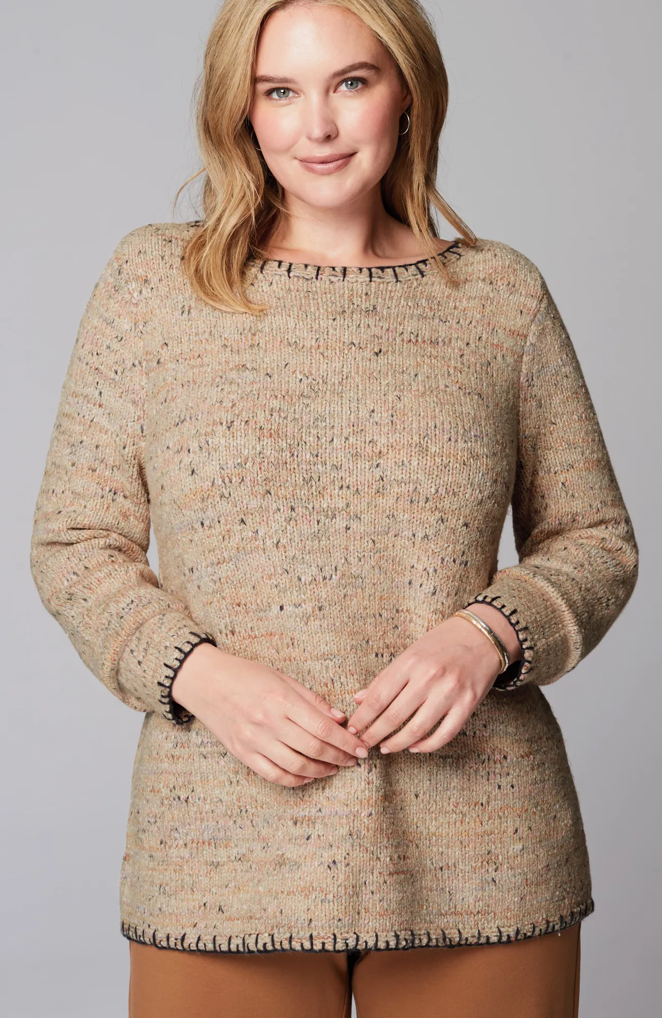 J.Jill Pure Jill Whipstitch-Trimmed Pullover Sweater Rose Blush Multi Outlet