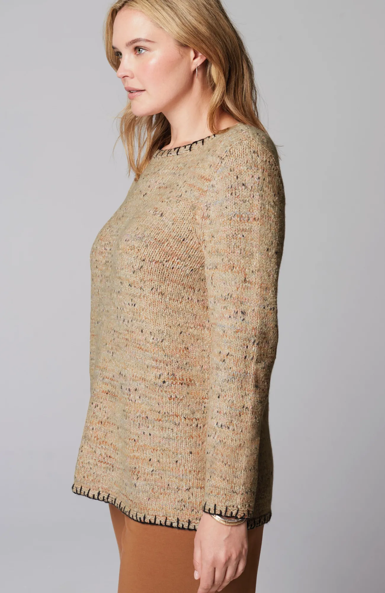 J.Jill Pure Jill Whipstitch-Trimmed Pullover Sweater Rose Blush Multi Outlet
