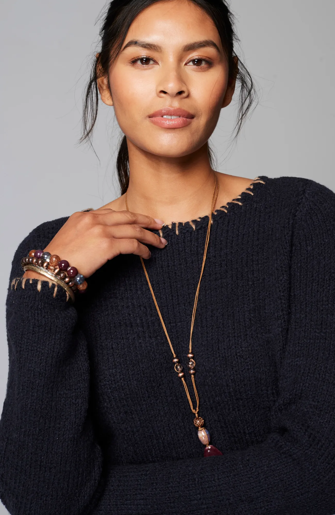J.Jill Pure Jill Whipstitch-Trimmed Pullover Sweater Rose Blush Multi Outlet