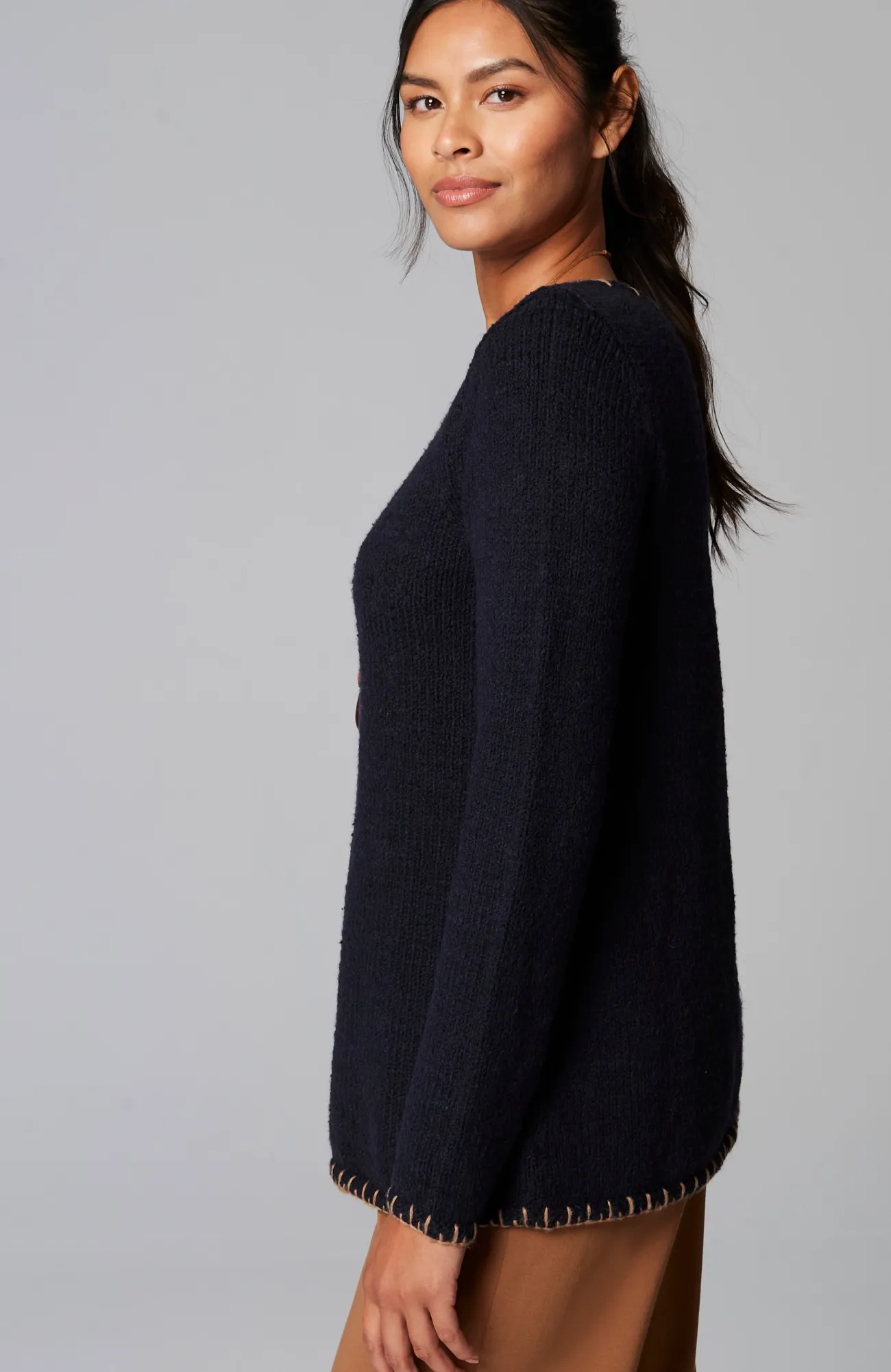 J.Jill Pure Jill Whipstitch-Trimmed Pullover Sweater Rose Blush Multi Outlet