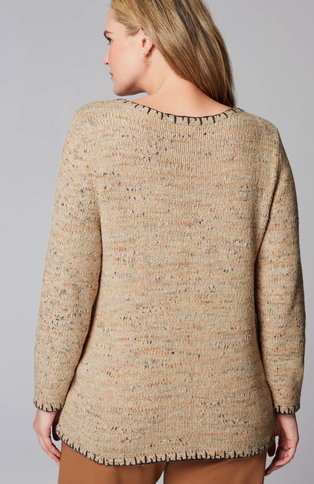 J.Jill Pure Jill Whipstitch-Trimmed Pullover Sweater Rose Blush Multi Outlet