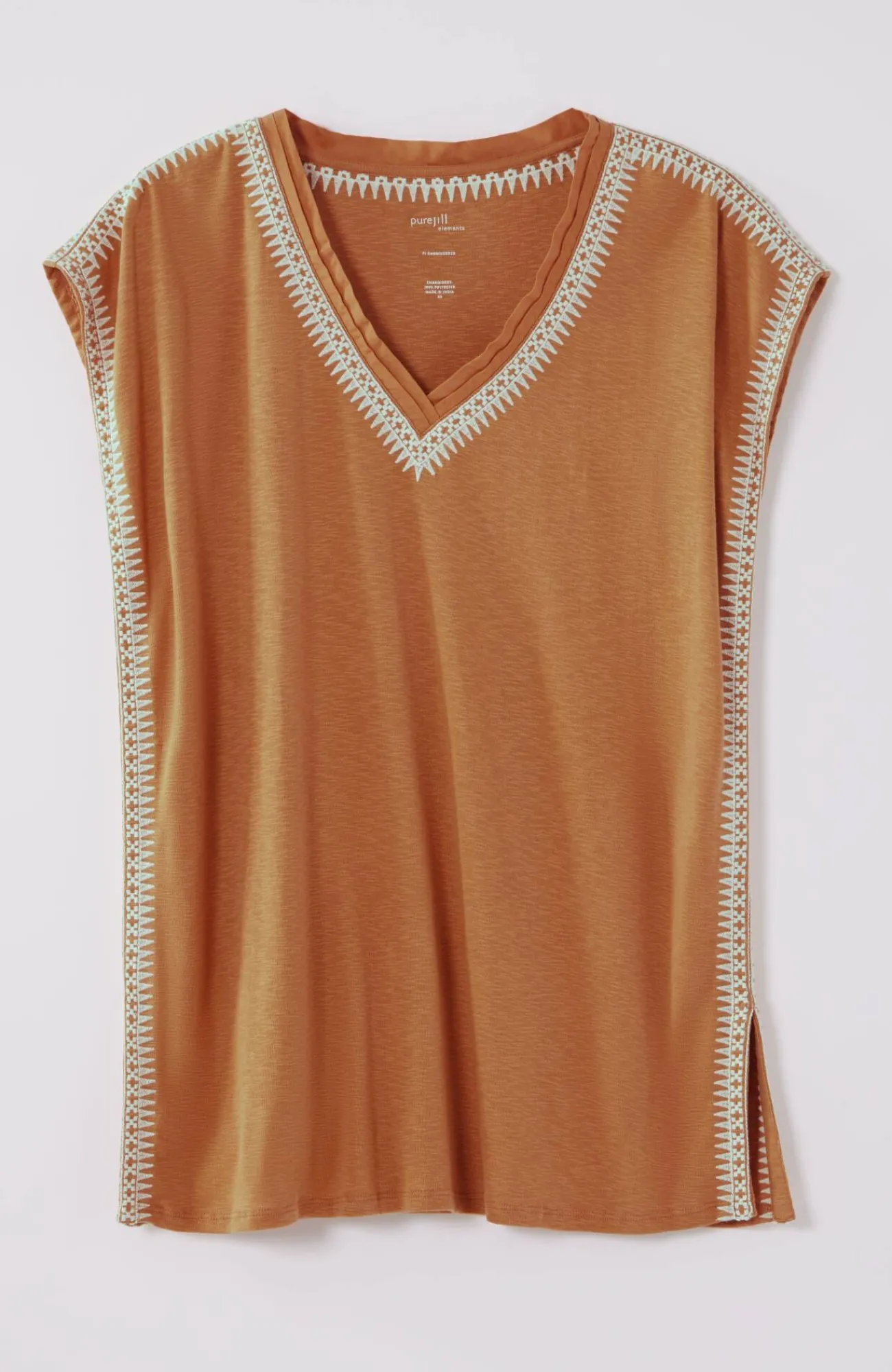J.Jill Pure Jill Woven-Trim Embroidered Tunic Sweet Tea/cream Clearance