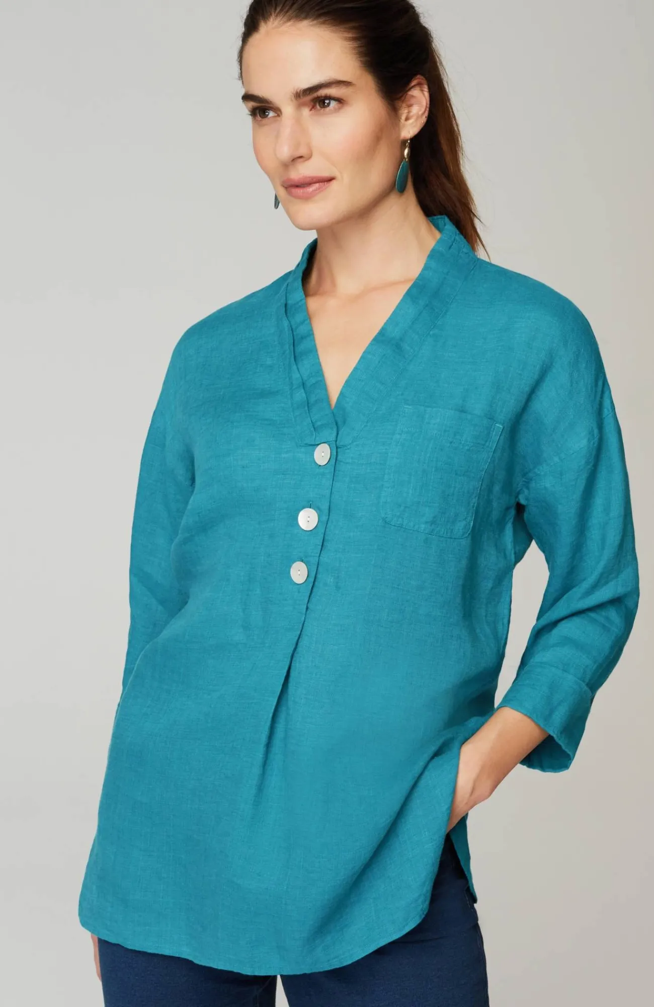 J.Jill Pure Jill Yarn-Dyed Linen Button-Front Tunic Flash Sale