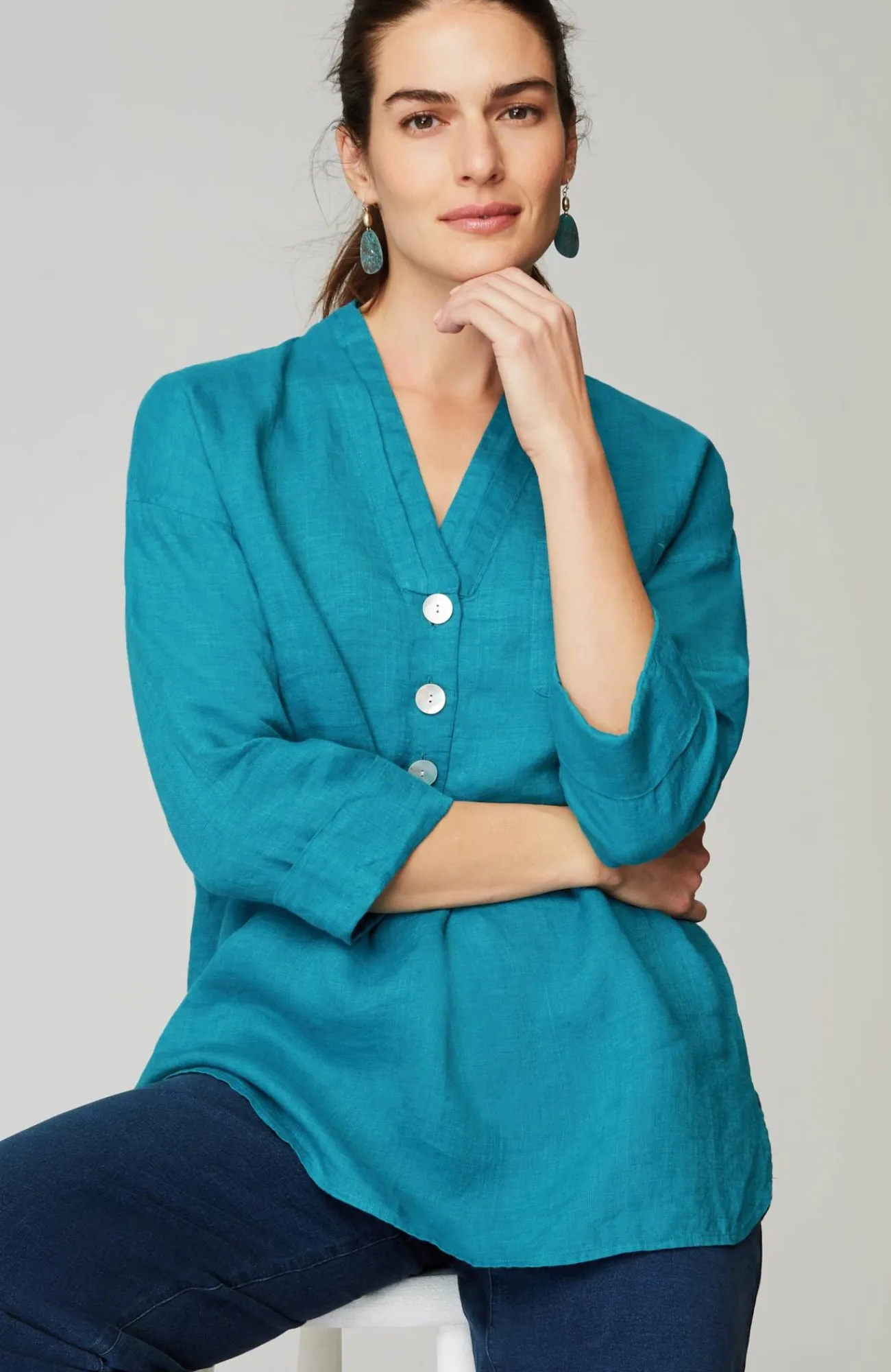J.Jill Pure Jill Yarn-Dyed Linen Button-Front Tunic Flash Sale