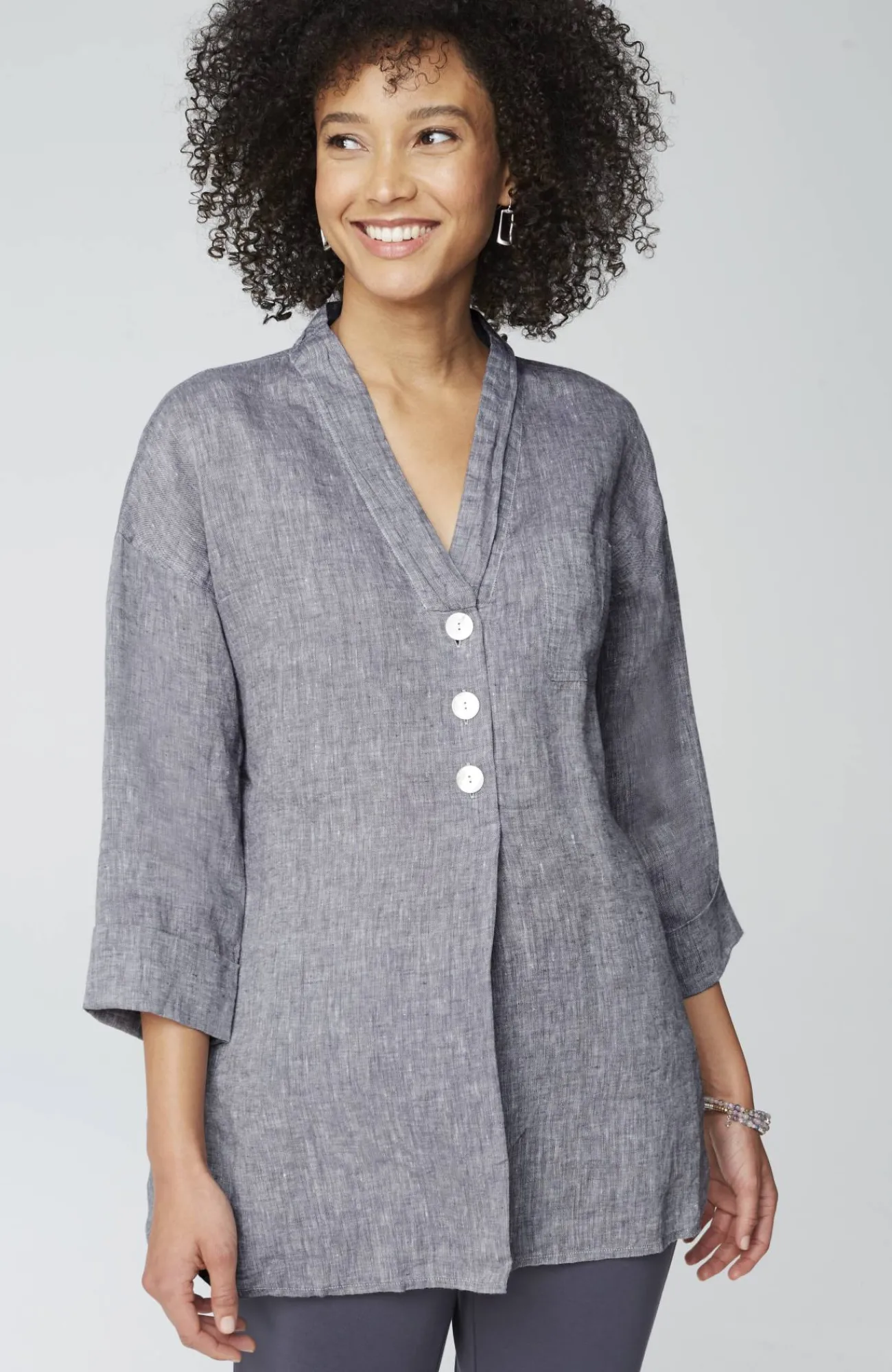 J.Jill Pure Jill Yarn-Dyed Linen Button-Front Tunic Flash Sale