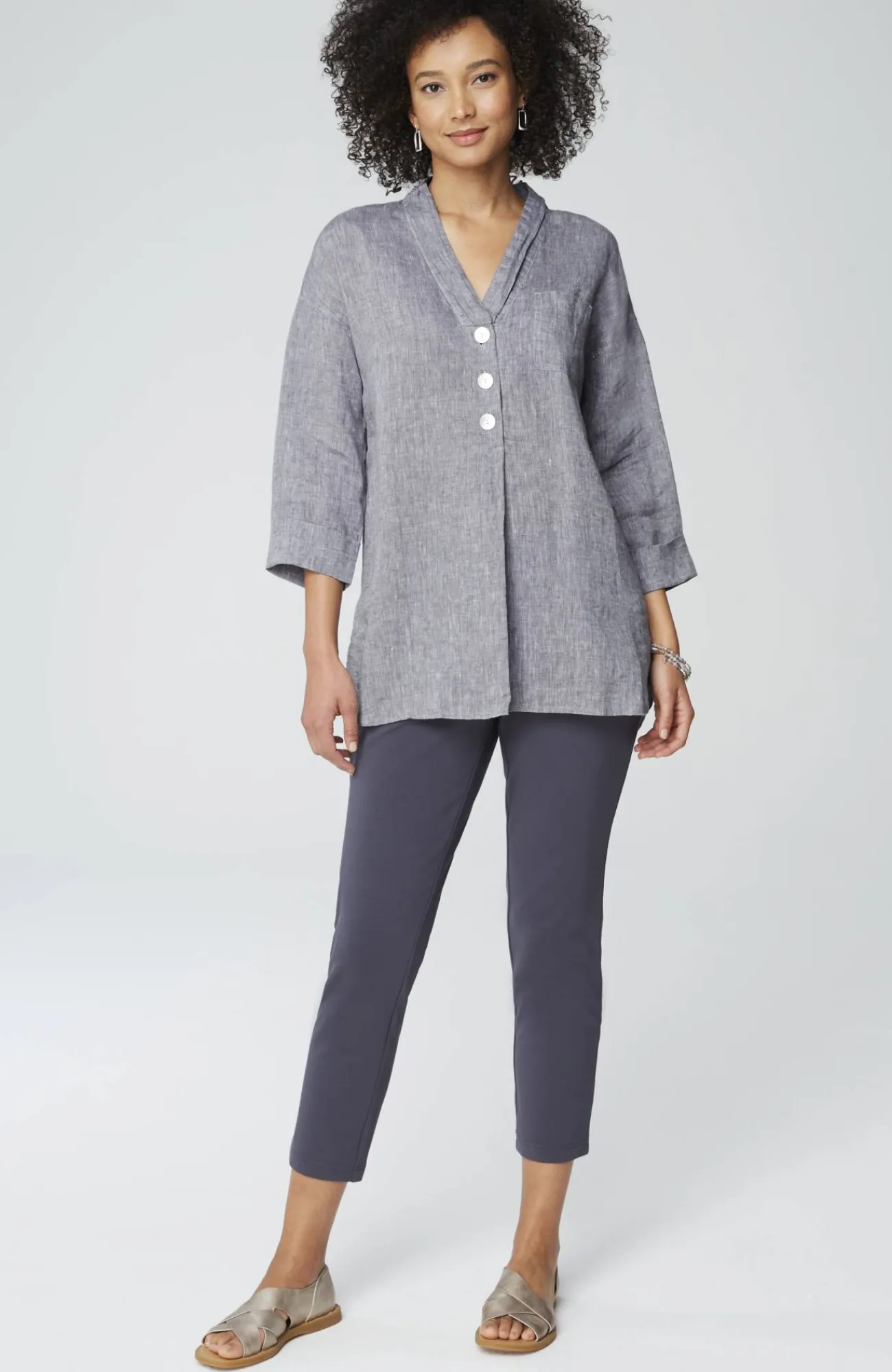 J.Jill Pure Jill Yarn-Dyed Linen Button-Front Tunic Flash Sale