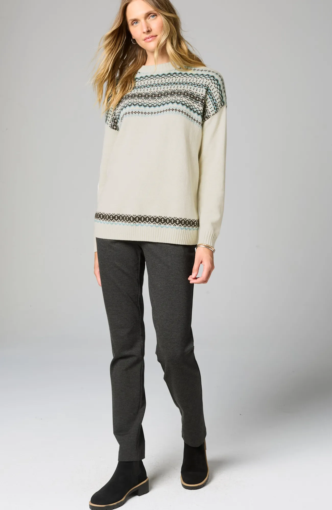 J.Jill Relaxed Fair Isle Sweater Oatmeal Heather Multi Hot