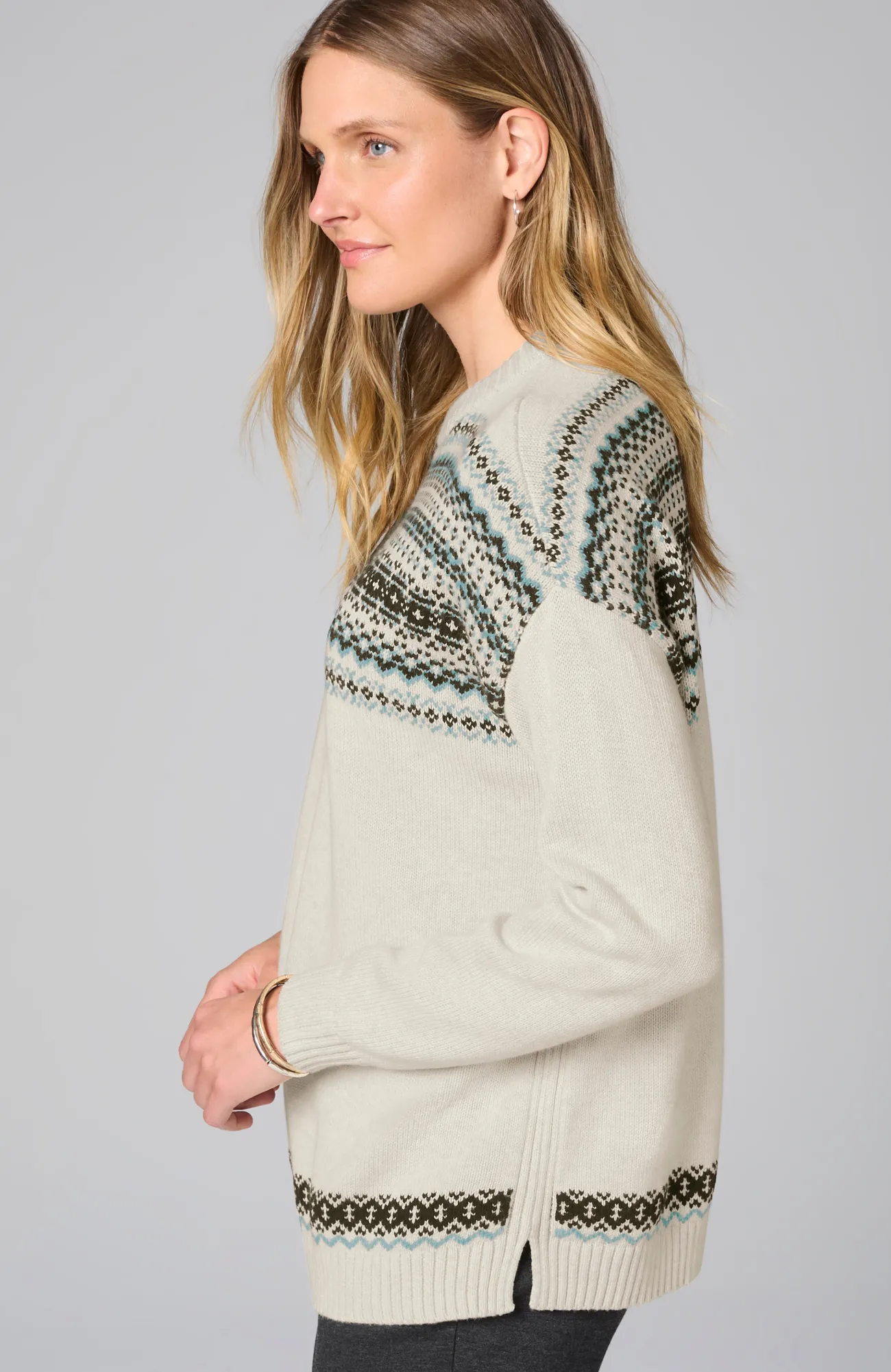 J.Jill Relaxed Fair Isle Sweater Oatmeal Heather Multi Hot