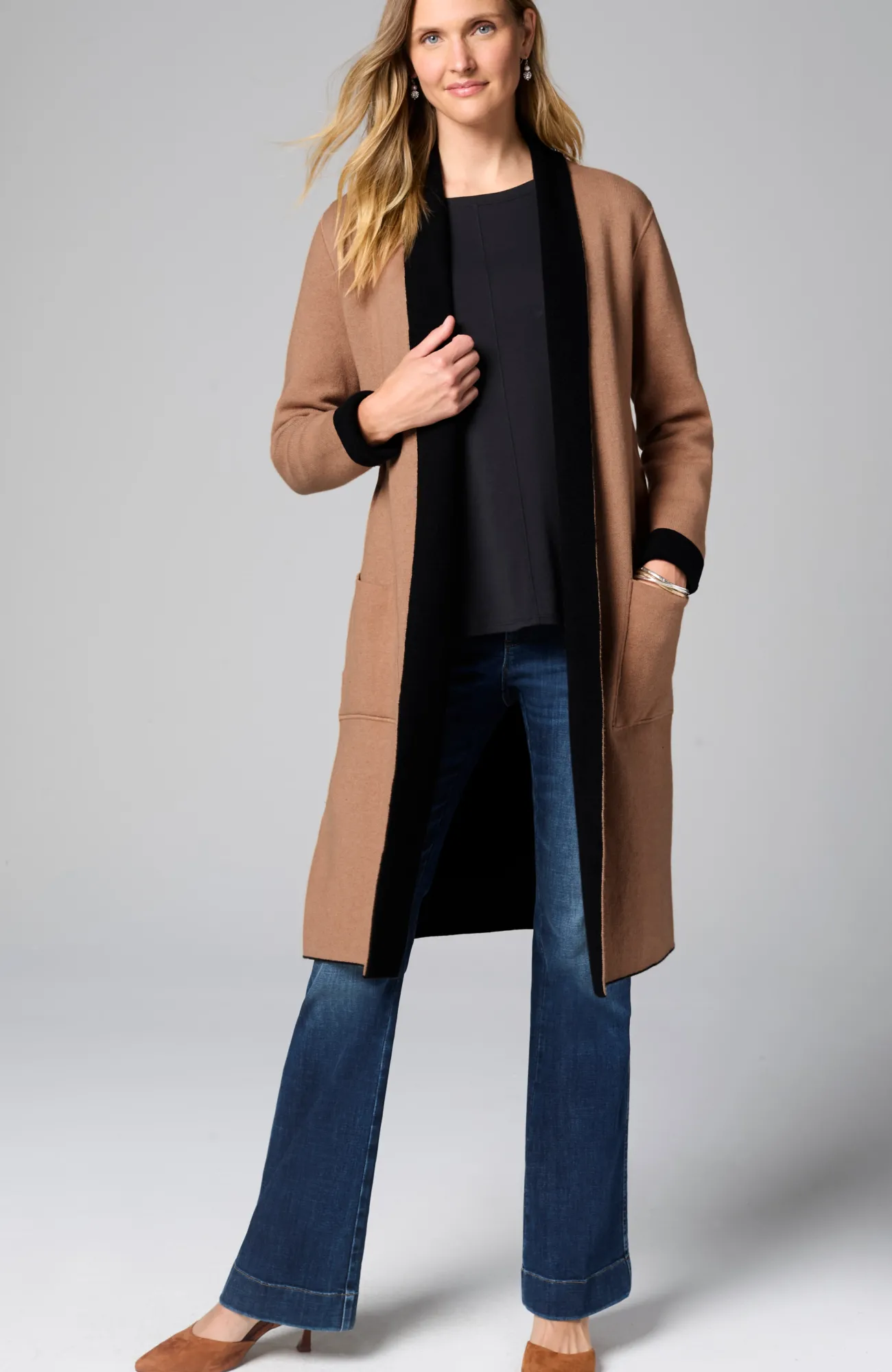 J.Jill Reversible Majestic Sweater Coat Black/vicuna Flash Sale