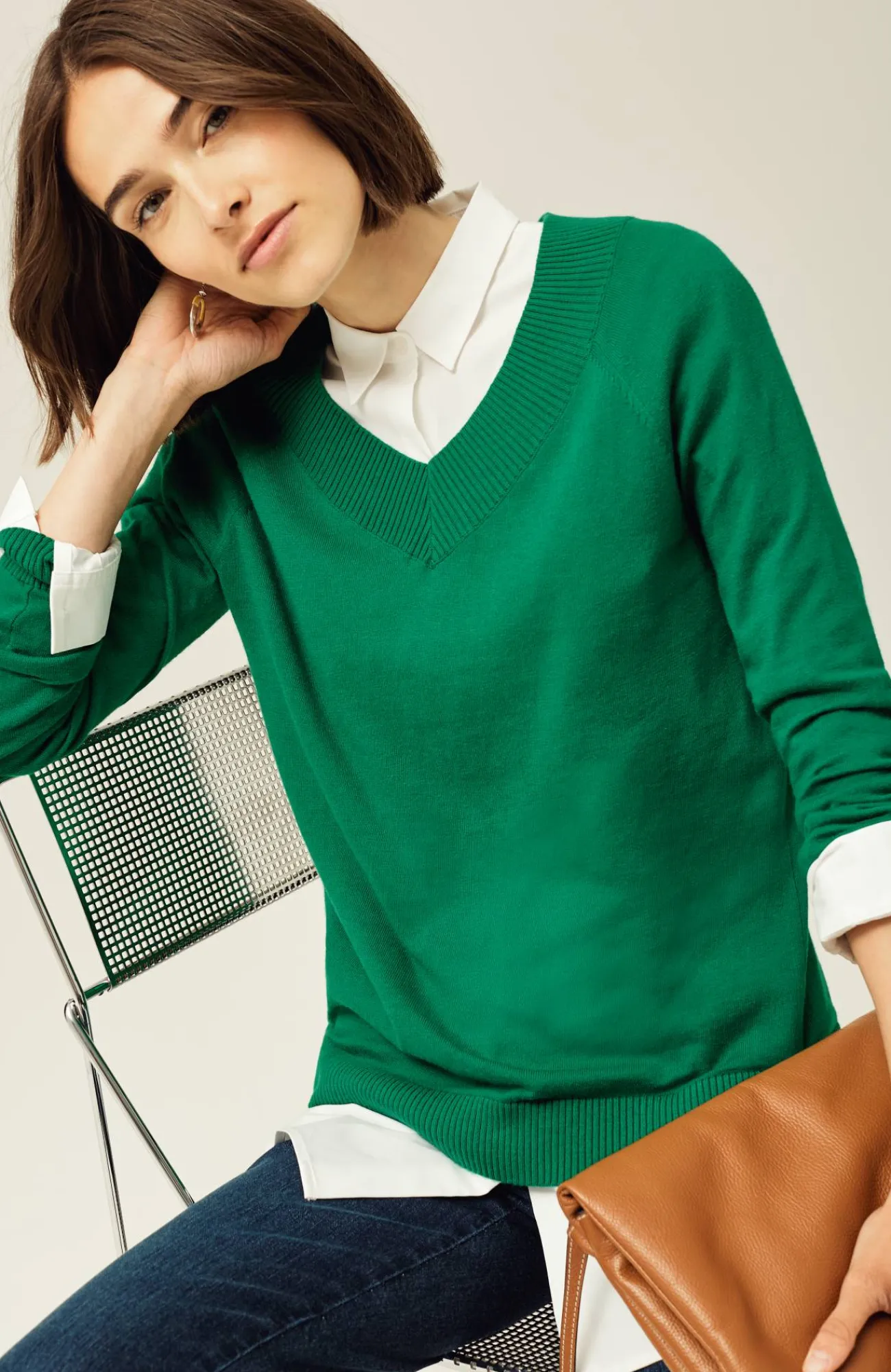 J.Jill Ribbed-Border V-Neck Sweater Shop