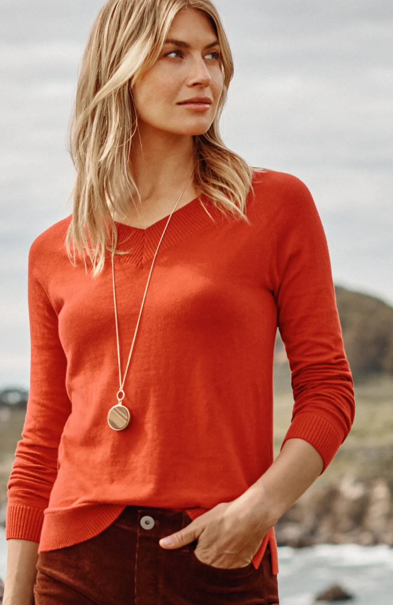 J.Jill Ribbed-Border V-Neck Sweater Shop