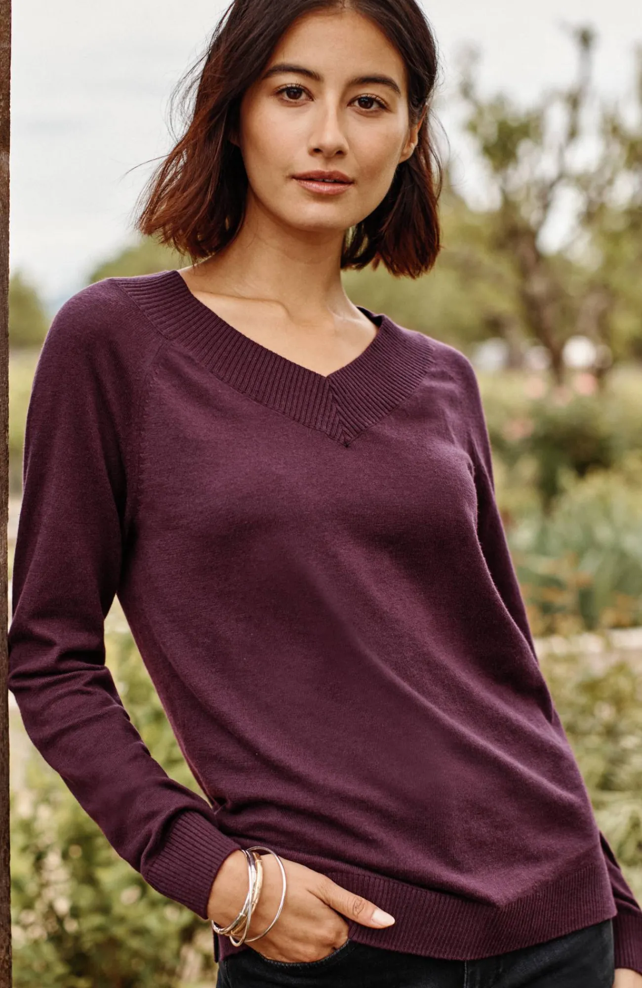J.Jill Ribbed-Border V-Neck Sweater Shop