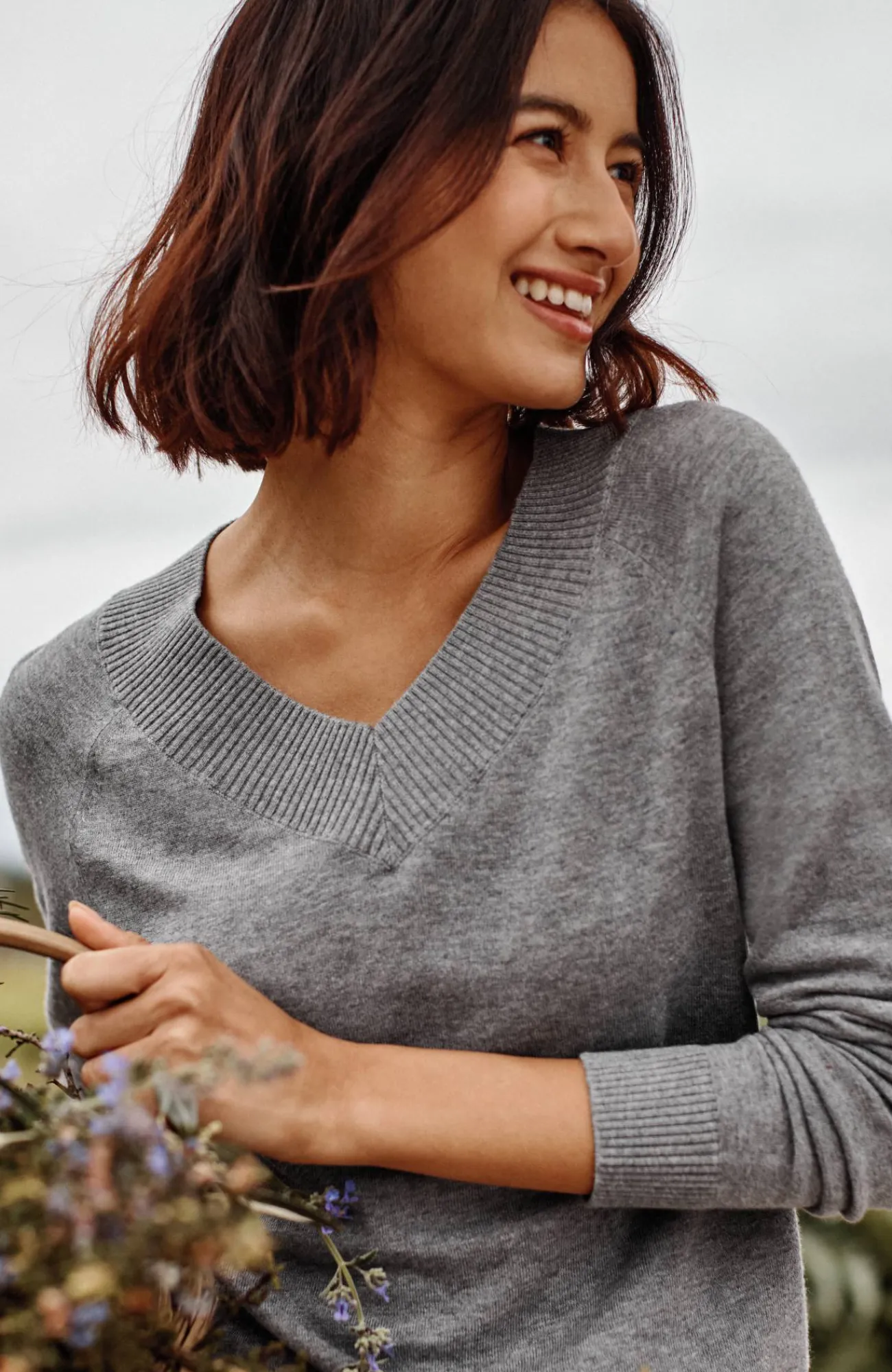 J.Jill Ribbed-Border V-Neck Sweater Shop