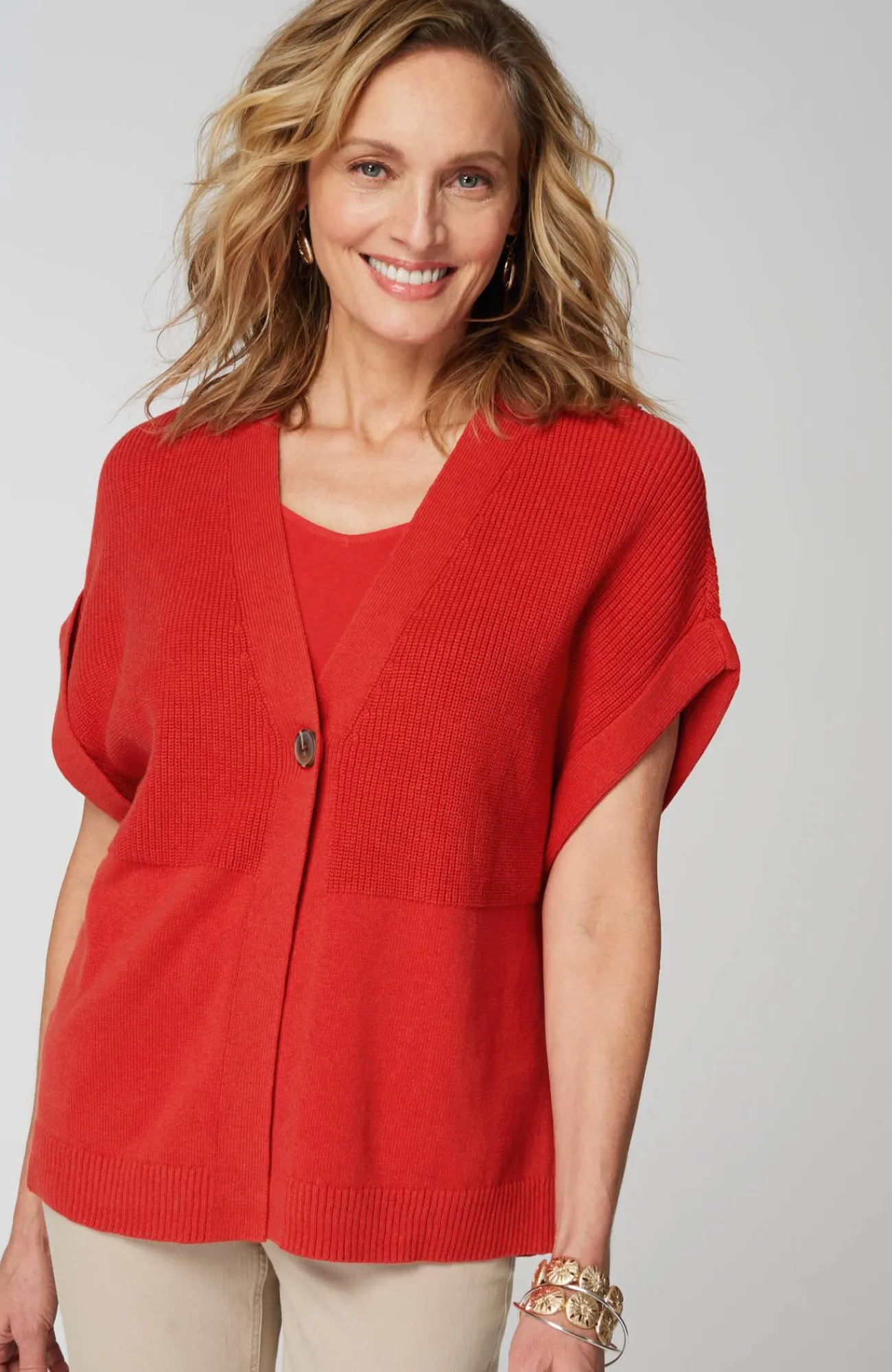 J.Jill Ribbed-Detail Short-Sleeve Cardi Flash Sale