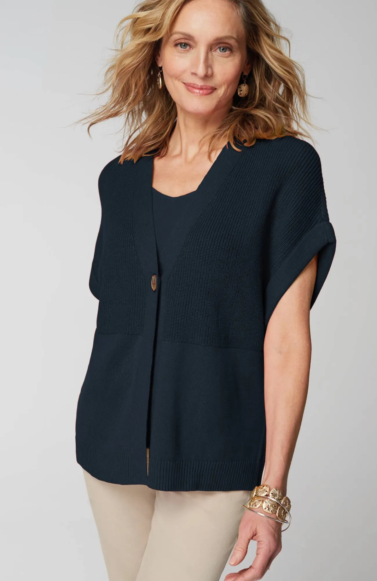 J.Jill Ribbed-Detail Short-Sleeve Cardi Flash Sale