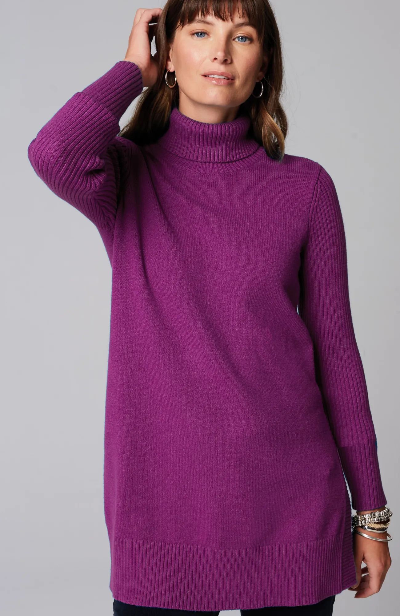 J.Jill Ribbed-Sleeves Turtleneck Sweater Fashion