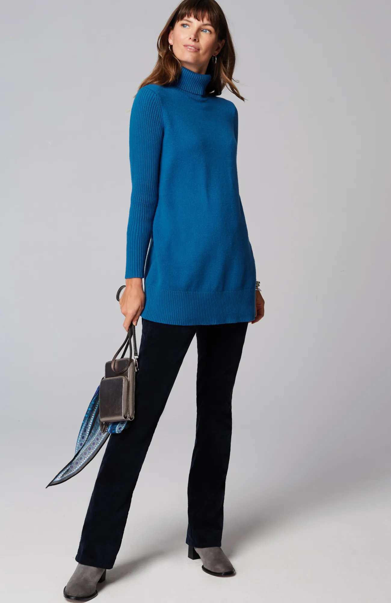 J.Jill Ribbed-Sleeves Turtleneck Sweater Fashion