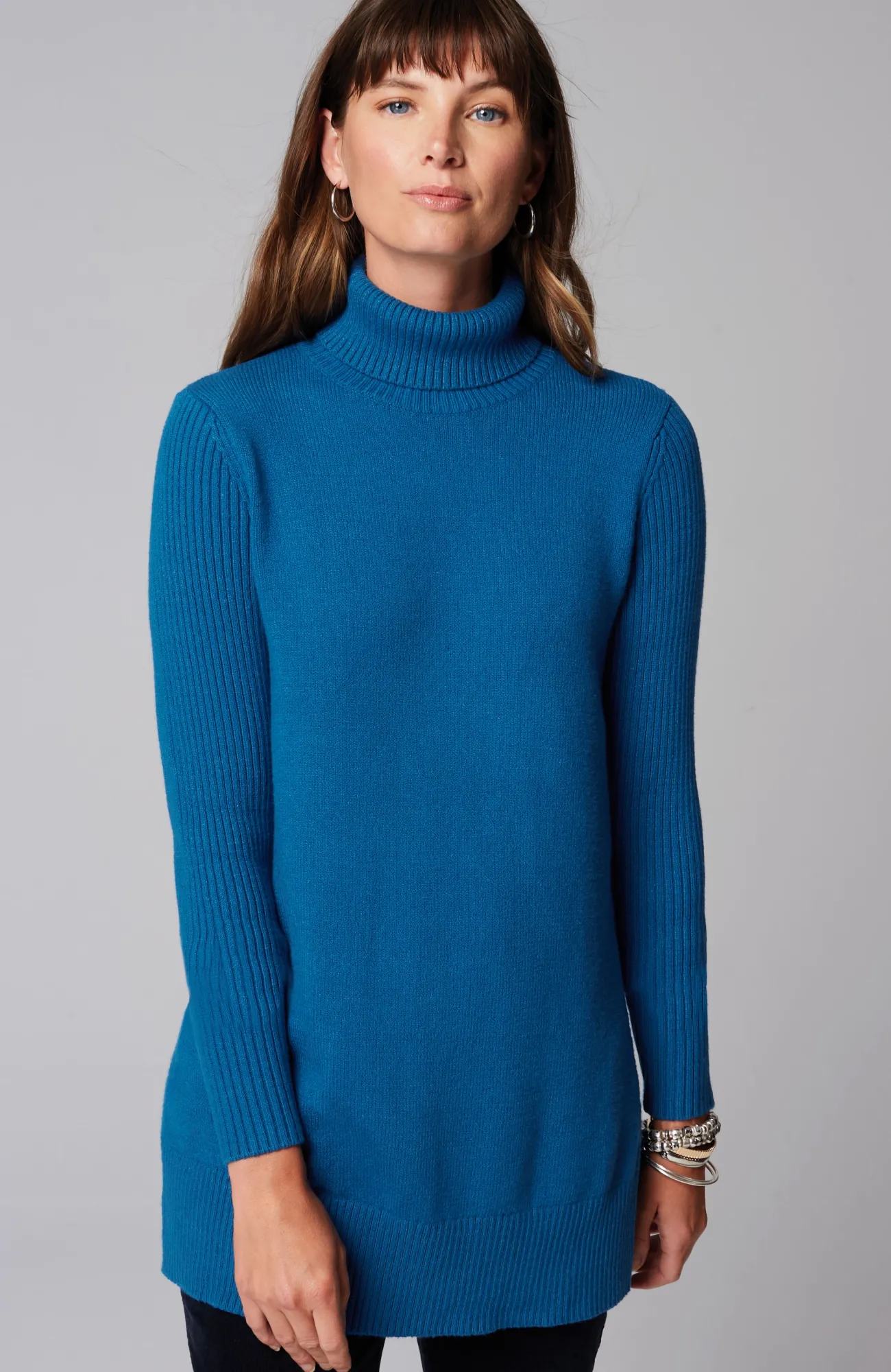J.Jill Ribbed-Sleeves Turtleneck Sweater Fashion