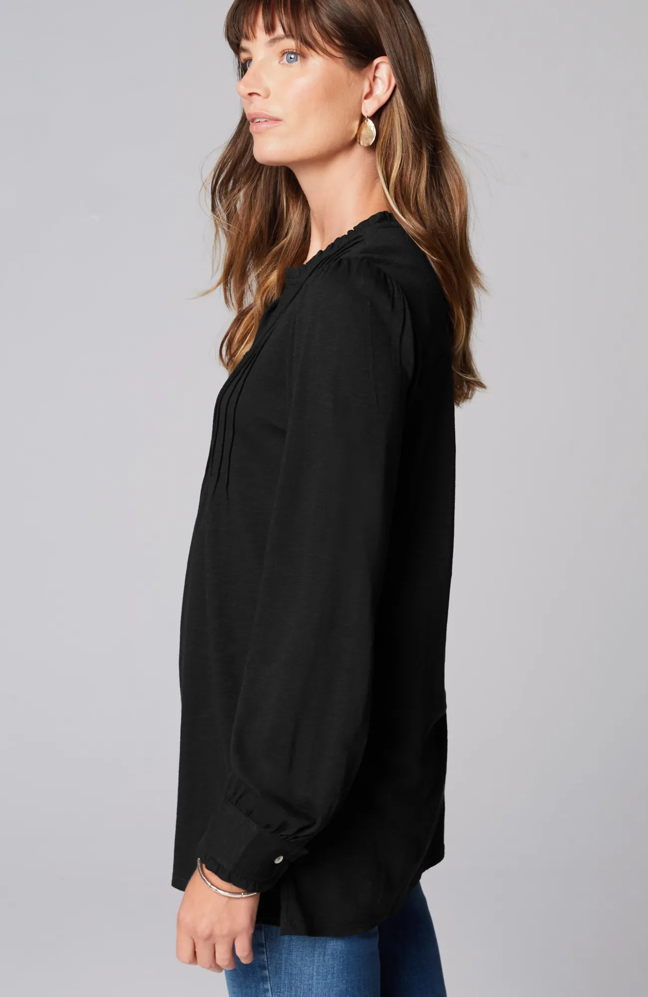 J.Jill Ruffle-Trim Pintucked Tunic Black Cheap
