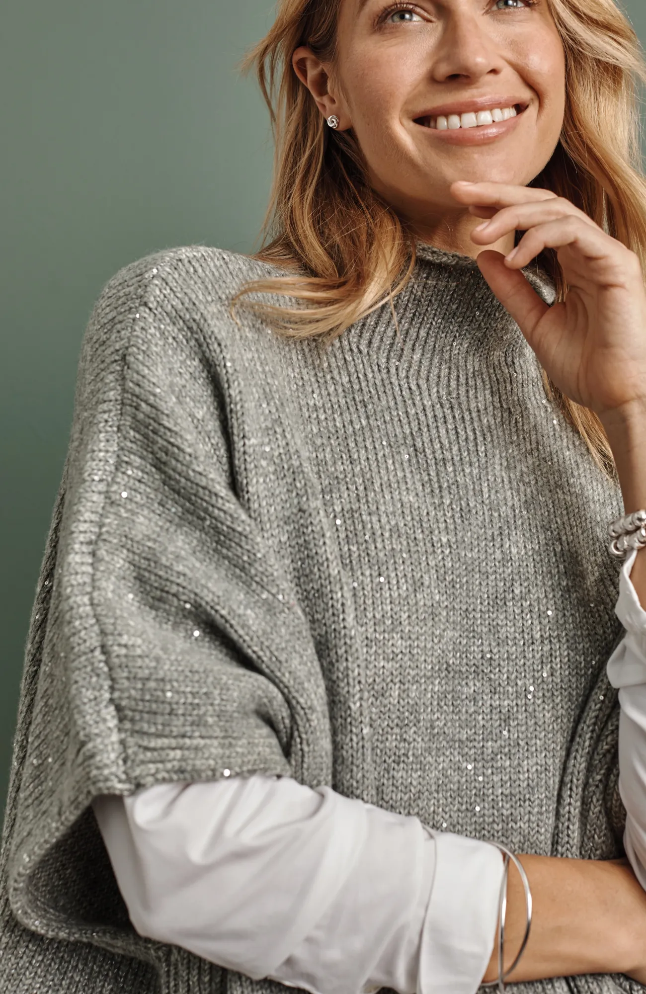 J.Jill Sequin Sweater-Knit Poncho Dark Grey Heather Cheap