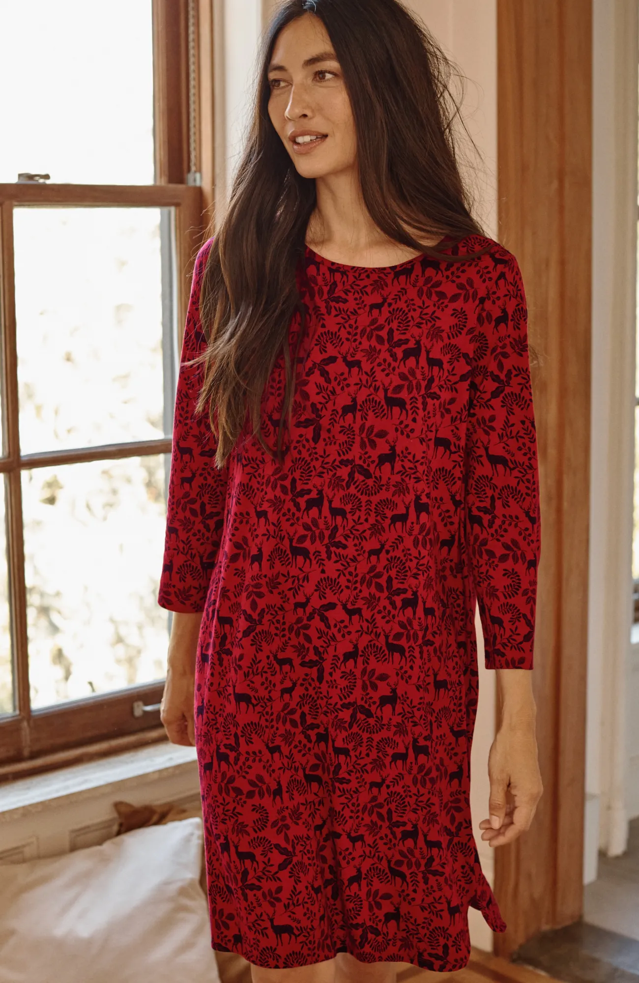 J.Jill Sleep Ultrasoft Keyhole Gown Scarlet Reindeer Forest Clearance