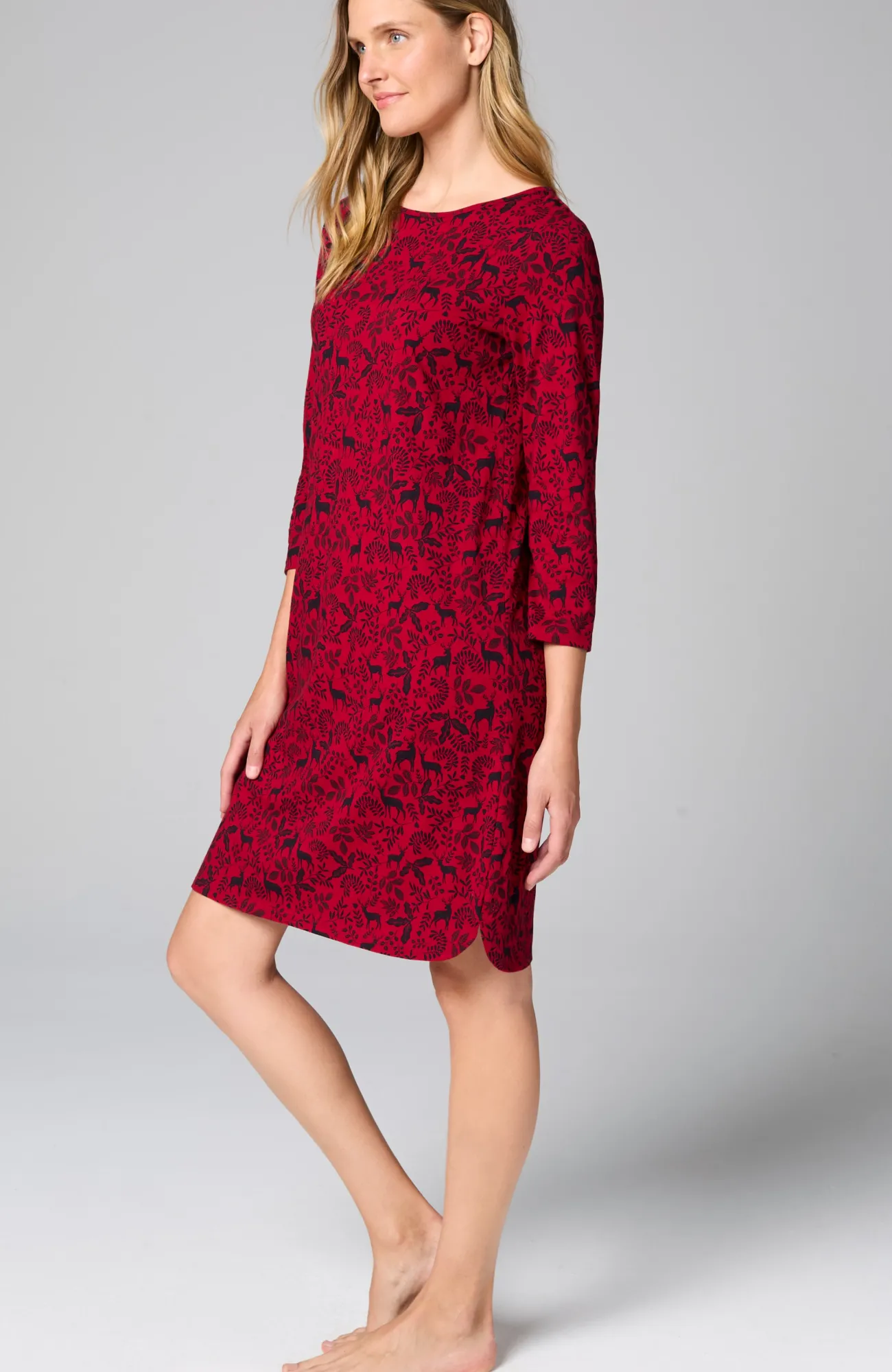 J.Jill Sleep Ultrasoft Keyhole Gown Scarlet Reindeer Forest Clearance