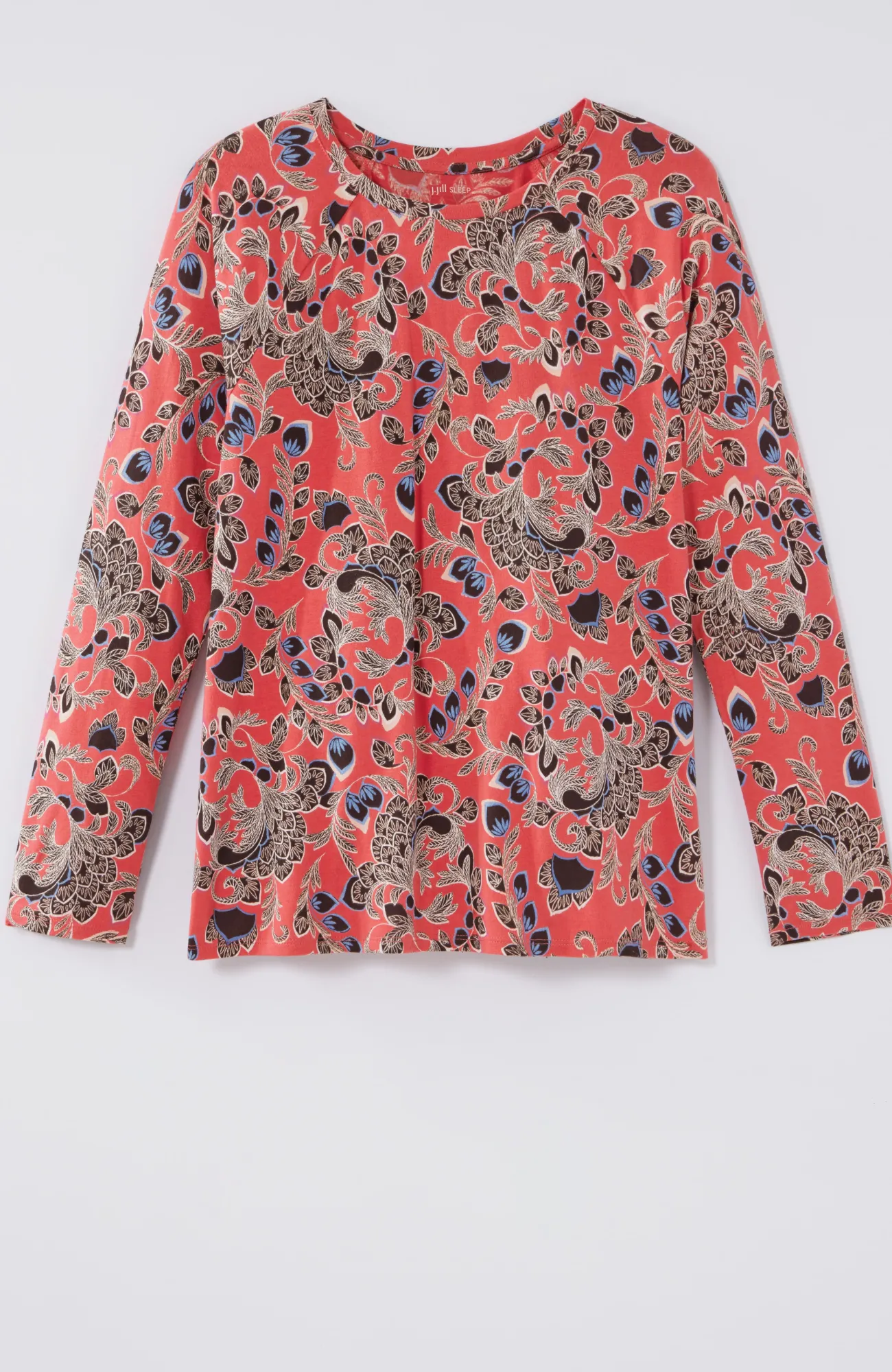 J.Jill Sleep Ultrasoft Raglan-Sleeve Top Soft Red Feathery Floral New