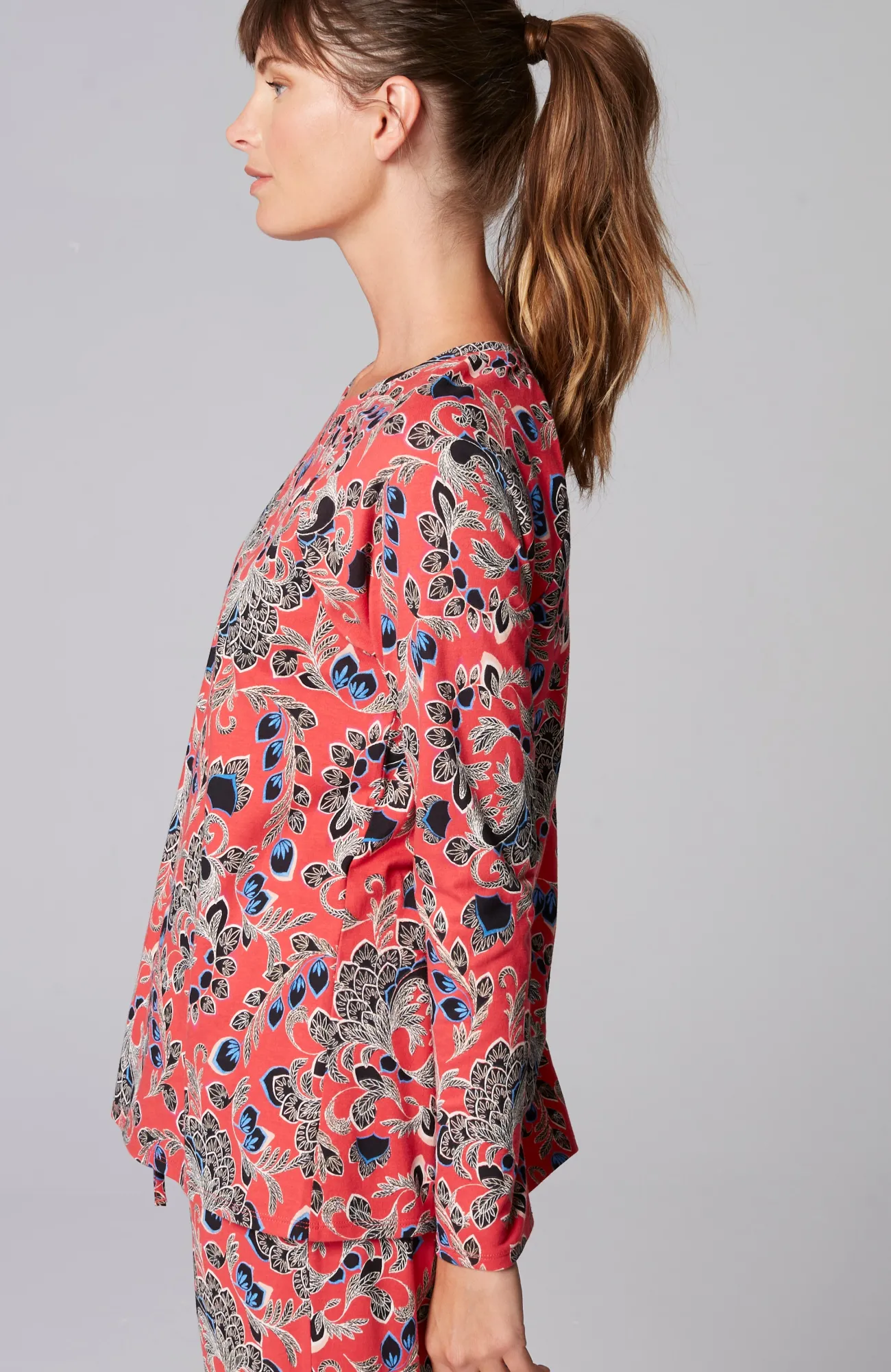 J.Jill Sleep Ultrasoft Raglan-Sleeve Top Soft Red Feathery Floral New