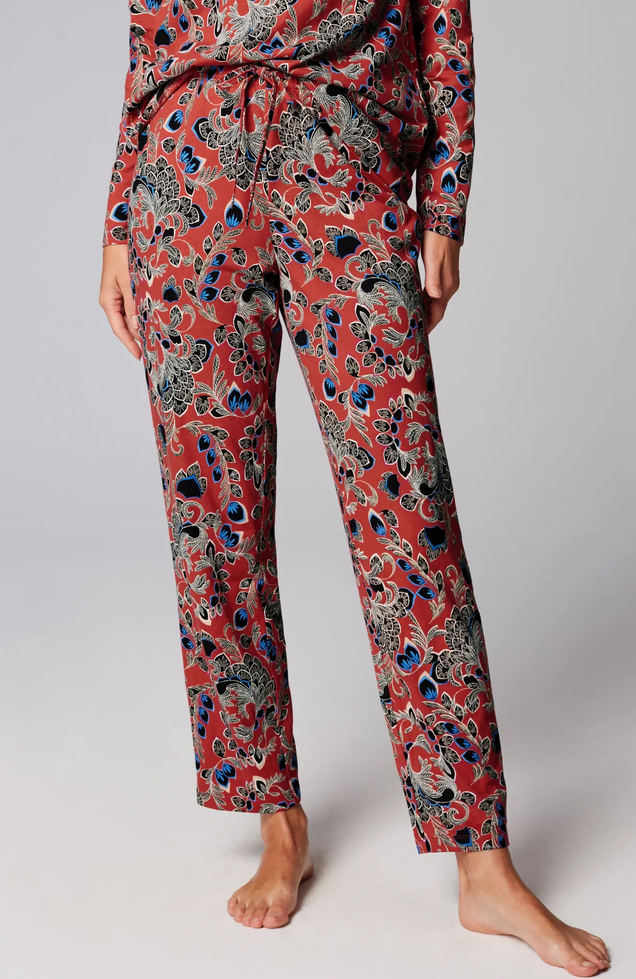 J.Jill Sleep Ultrasoft Slim-Leg Ankle Pants Soft Red Feathery Floral Best
