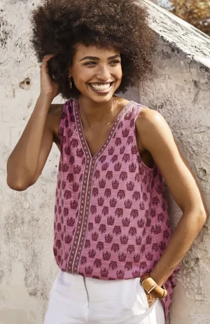 J.Jill Sleeveless Border-Printed Tunic Light Flamingo Decorative Stamp Mix Fashion
