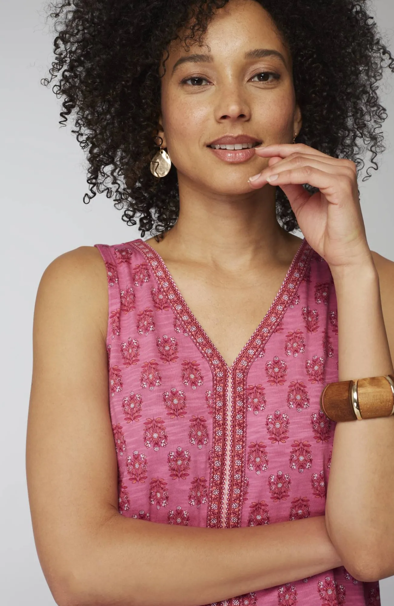 J.Jill Sleeveless Border-Printed Tunic Light Flamingo Decorative Stamp Mix Fashion