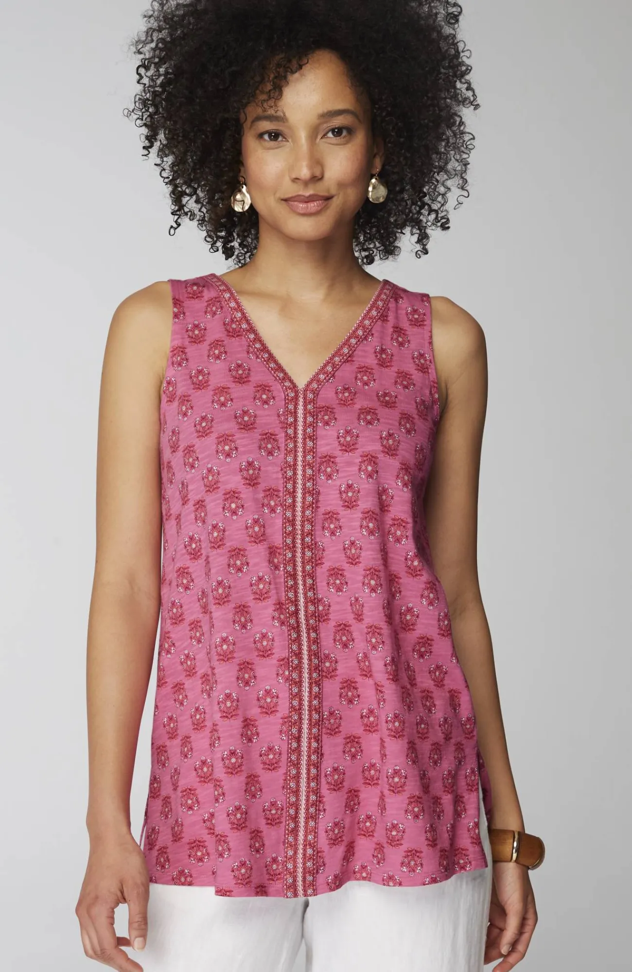 J.Jill Sleeveless Border-Printed Tunic Light Flamingo Decorative Stamp Mix Fashion