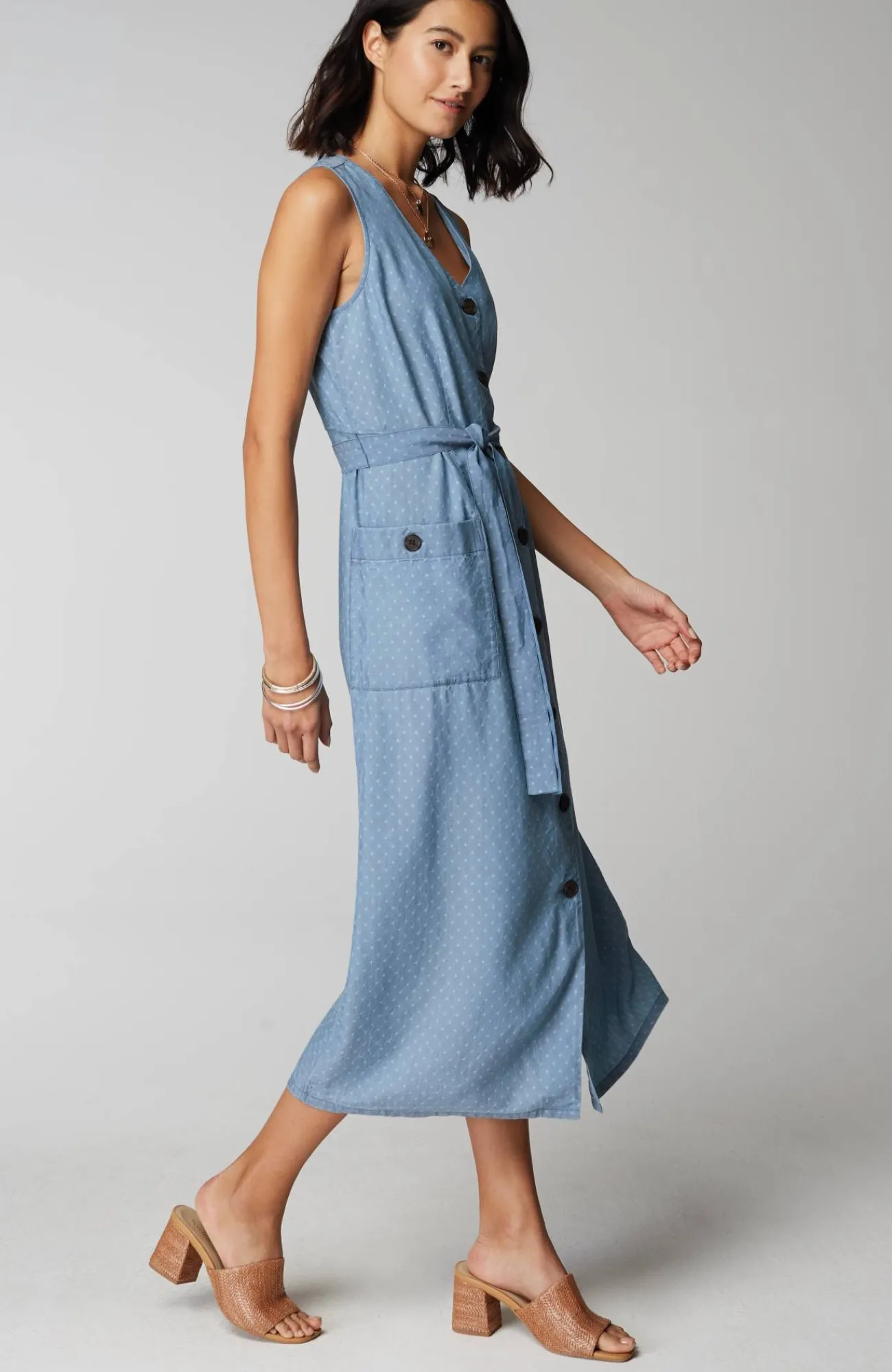 J.Jill Sleeveless Button-Front Dress Blue Dunes Wash Sale