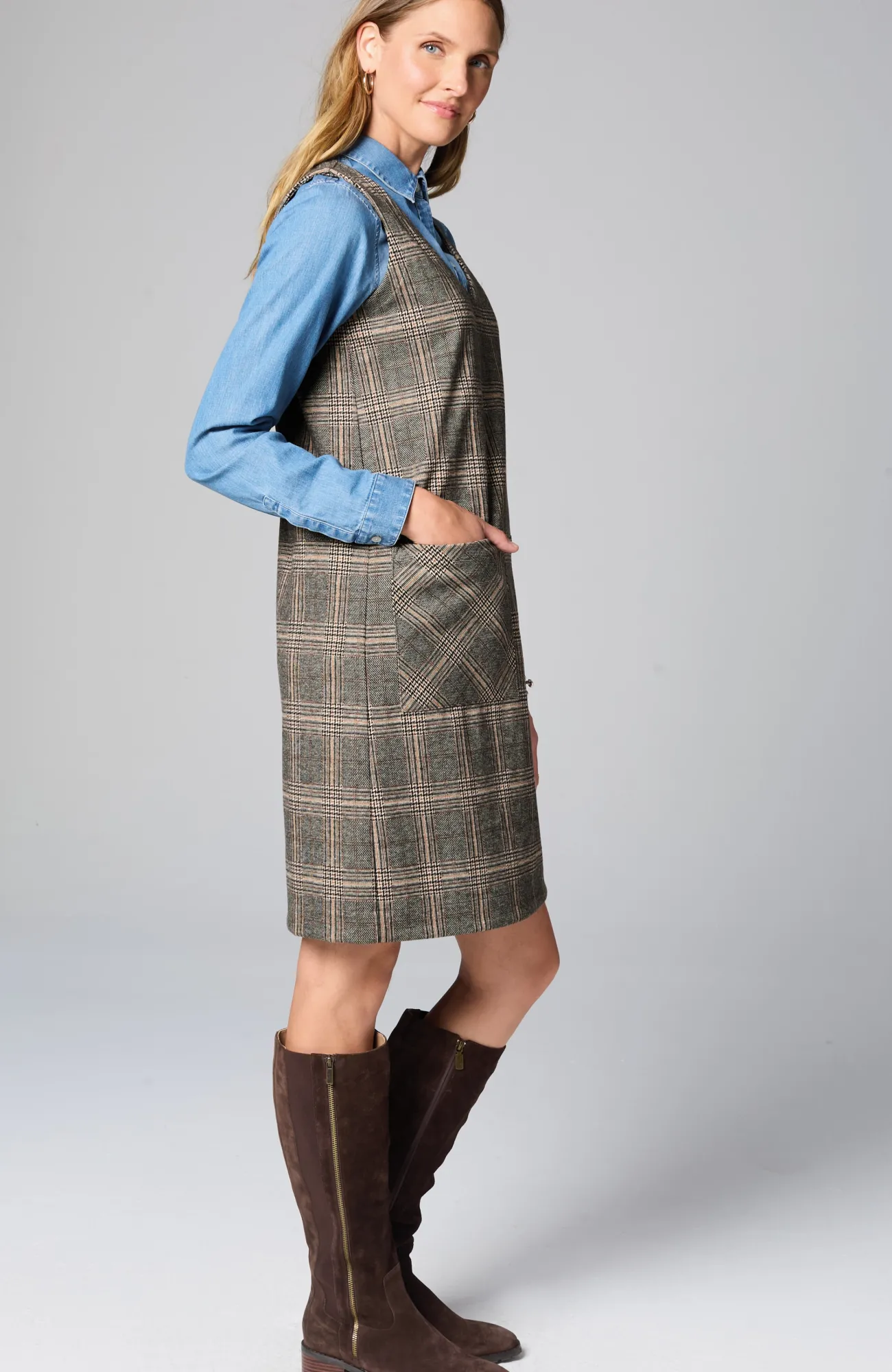 J.Jill Sleeveless Plaid Dress Black Multi Store
