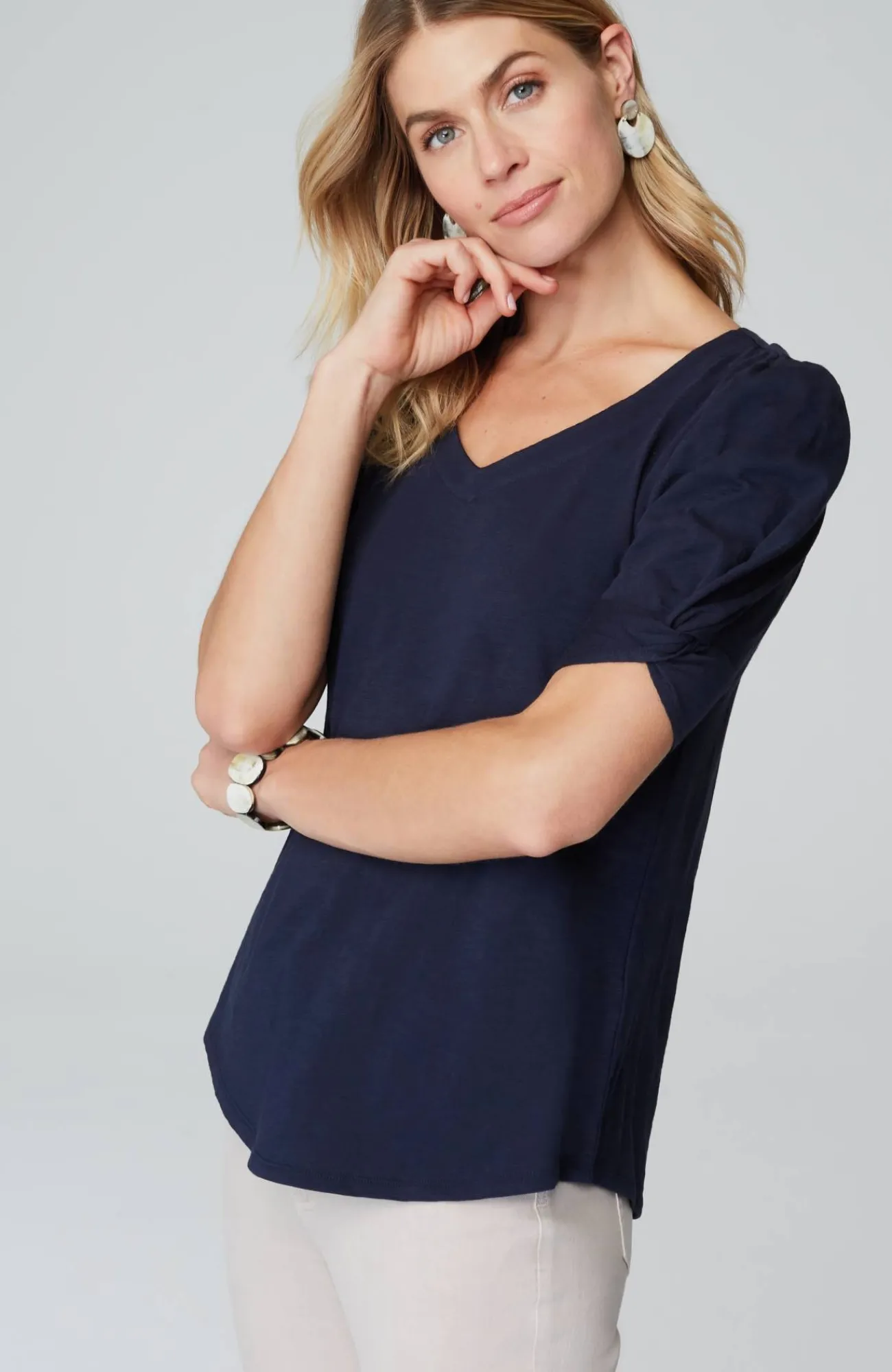J.Jill Slub-Knit Twist-Sleeve Tee New