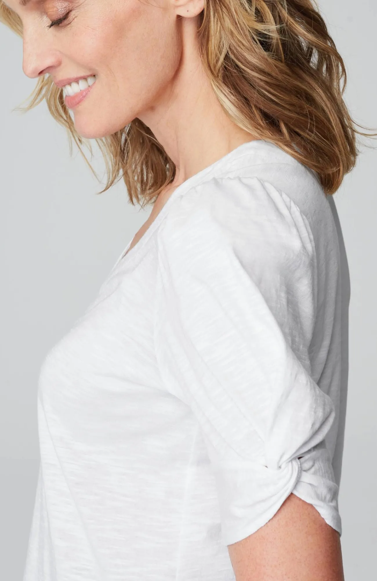 J.Jill Slub-Knit Twist-Sleeve Tee New
