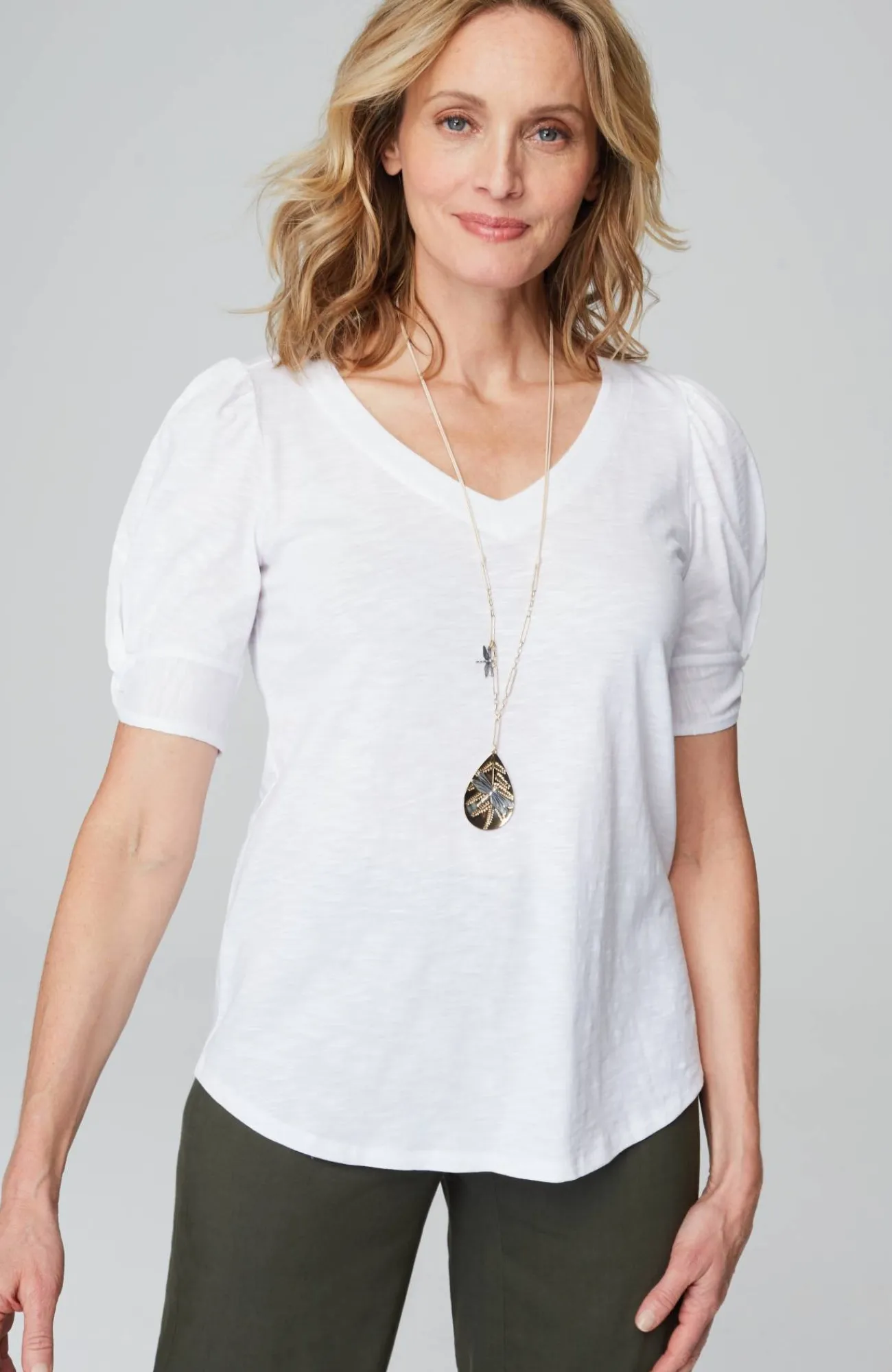 J.Jill Slub-Knit Twist-Sleeve Tee New